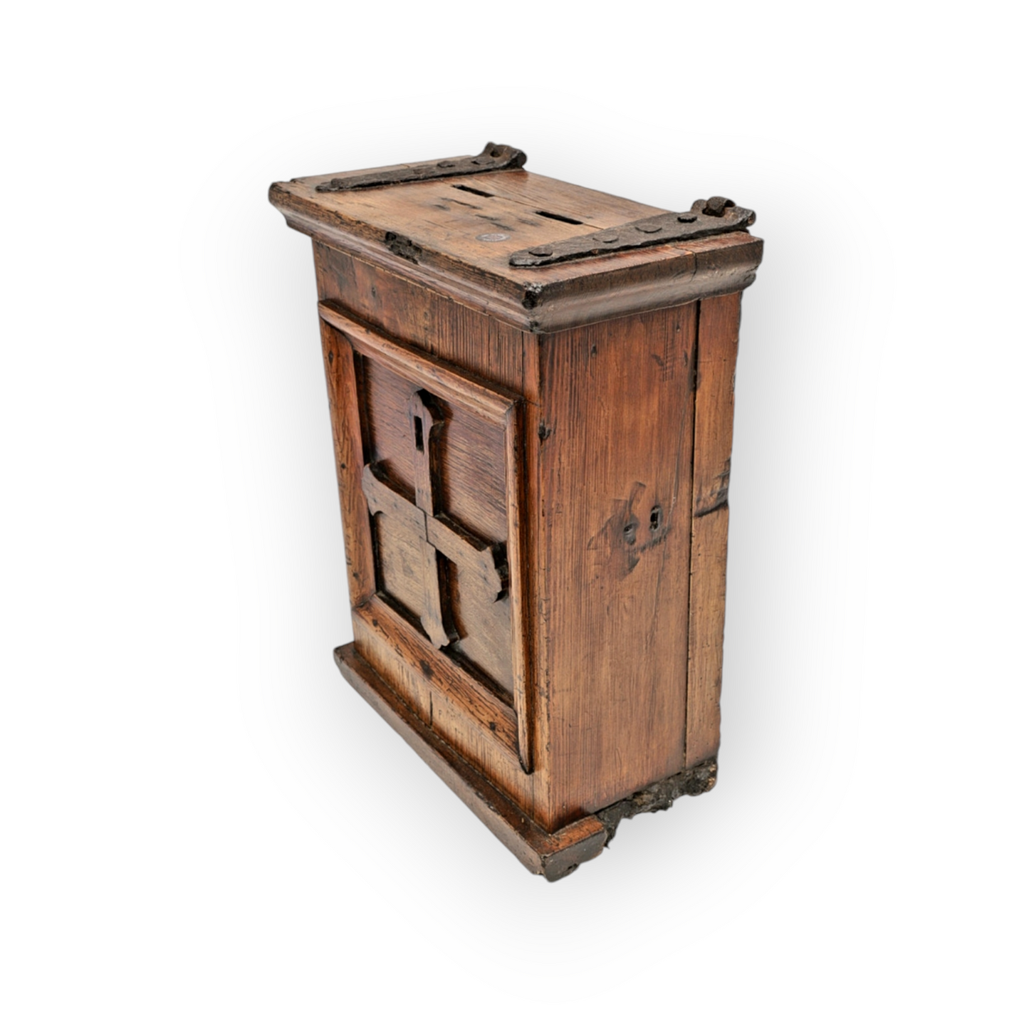18th Century Antique Oak-Effect Scumbled Pine Alms Box / Offertory Box / Poor Box / Mite Box