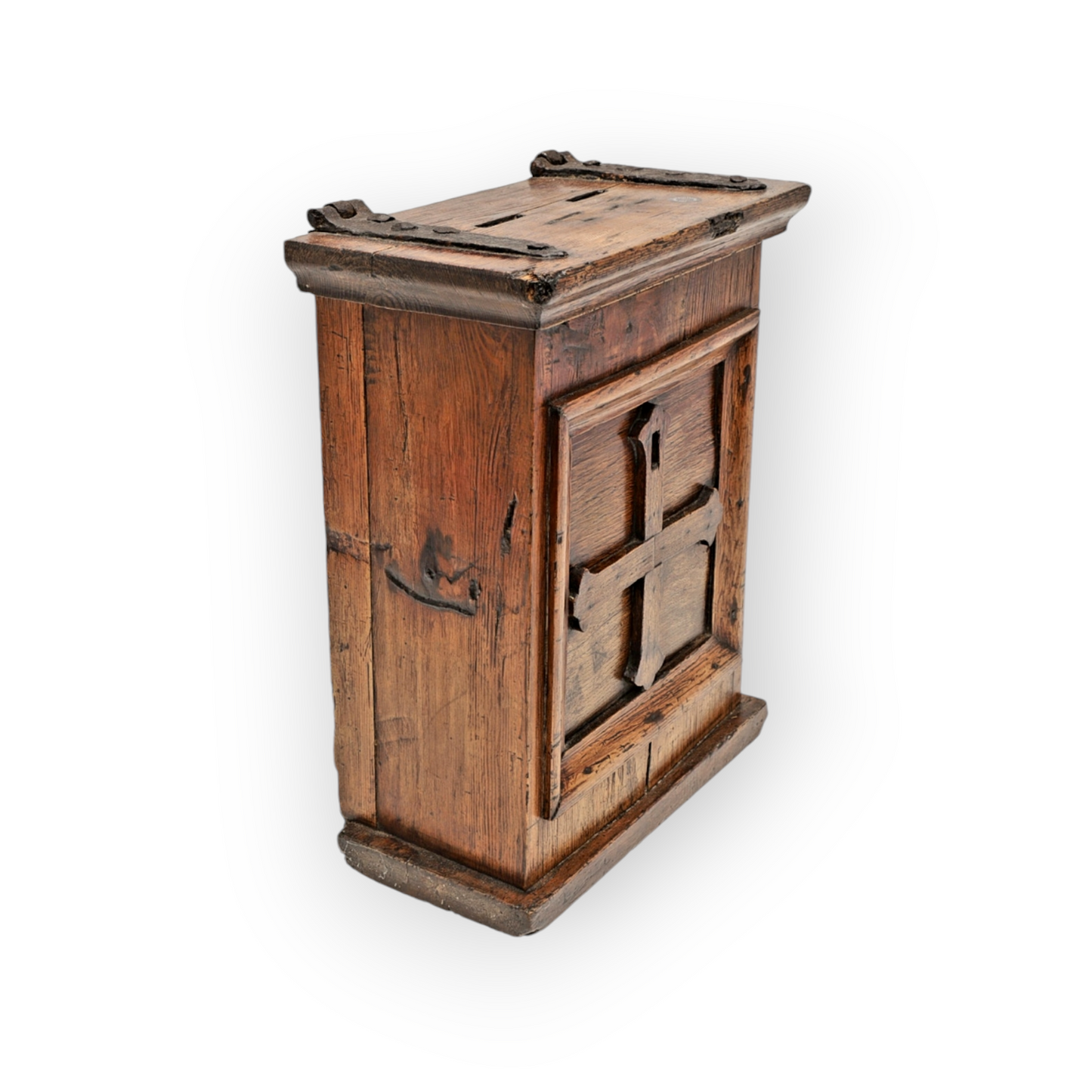 18th Century Antique Oak-Effect Scumbled Pine Alms Box / Offertory Box / Poor Box / Mite Box