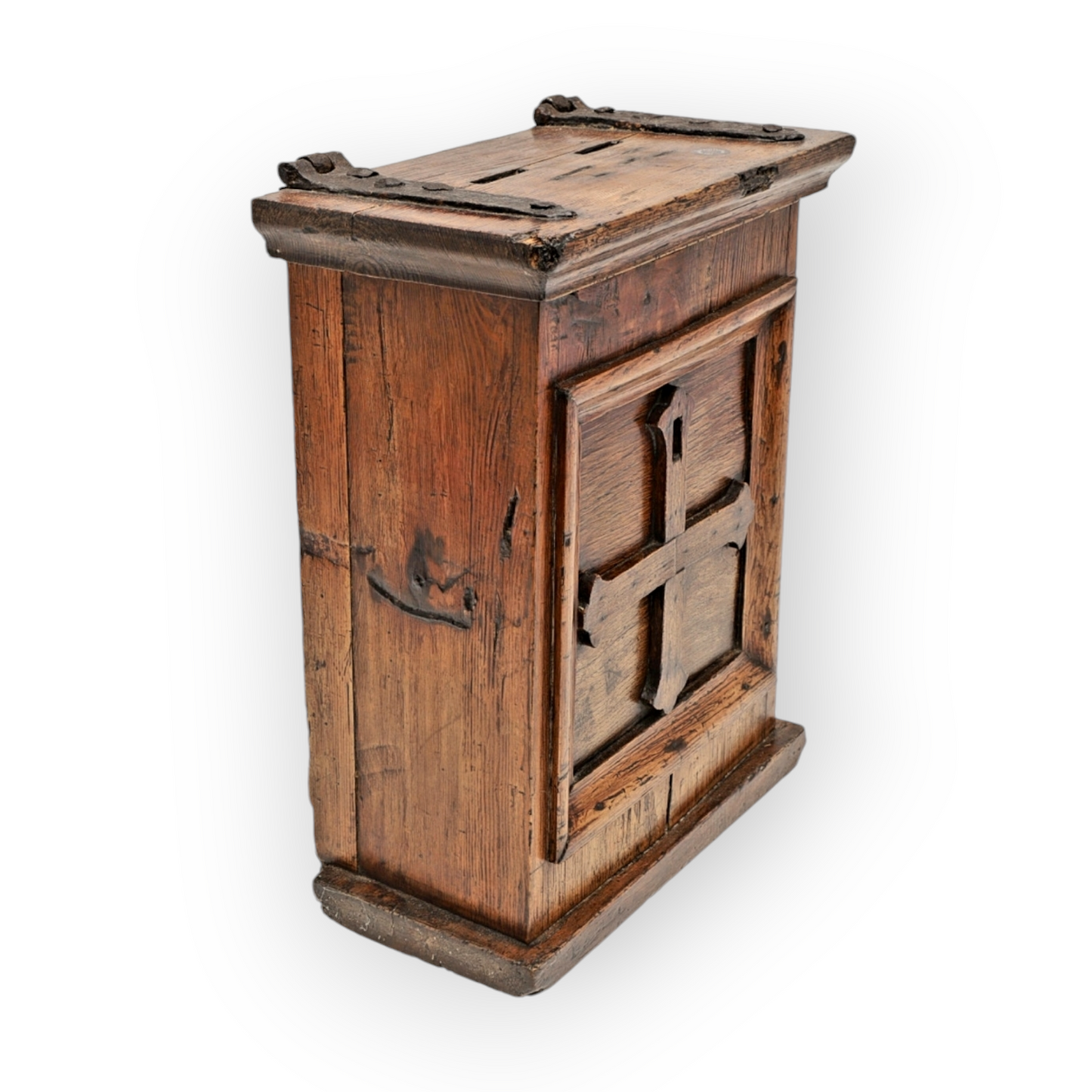 18th Century Antique Oak-Effect Scumbled Pine Alms Box / Offertory Box / Poor Box / Mite Box