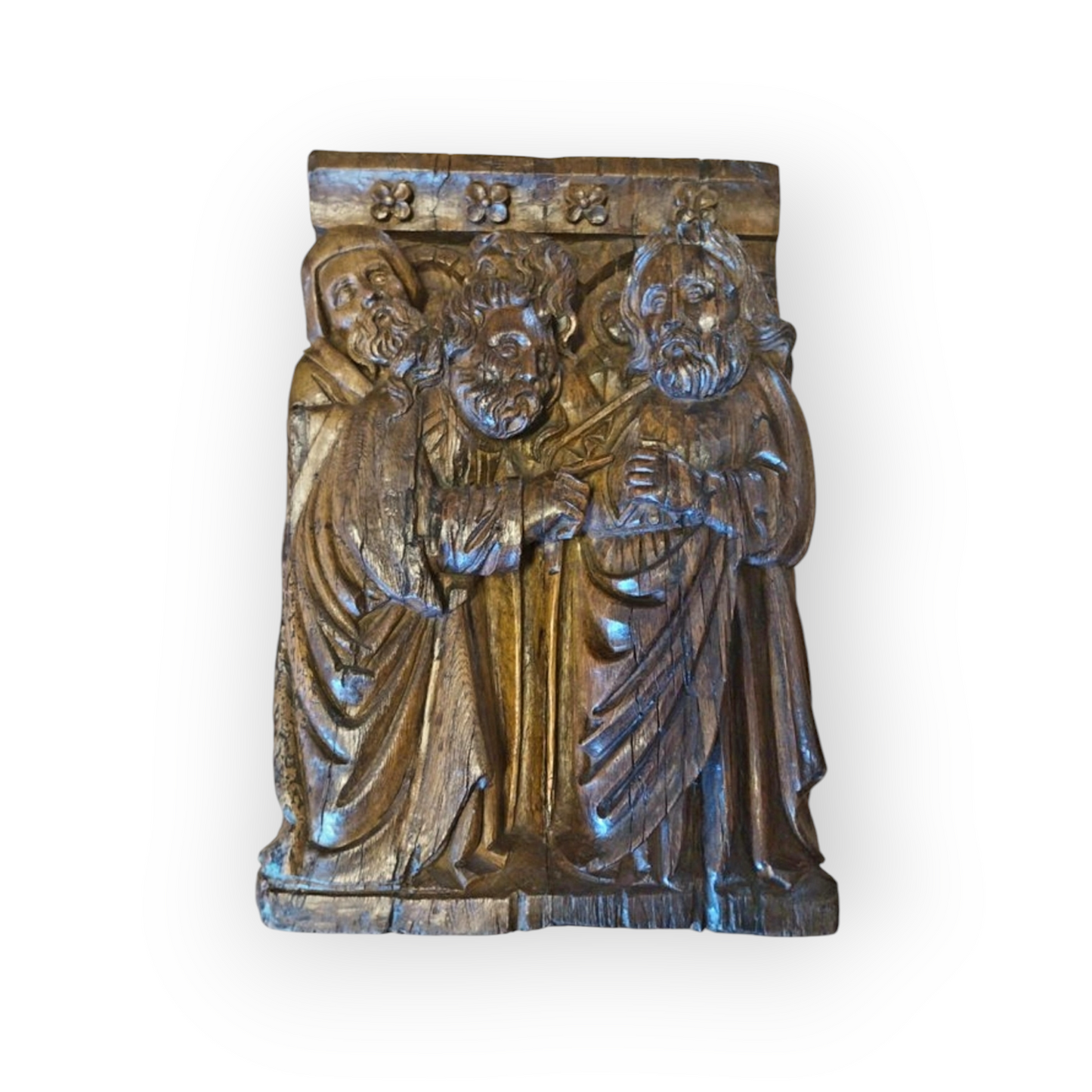 Large & Impressive 15th-Century Flemish Antique Carved Oak Retable Panel Depicting Christ & Doubting Thomas