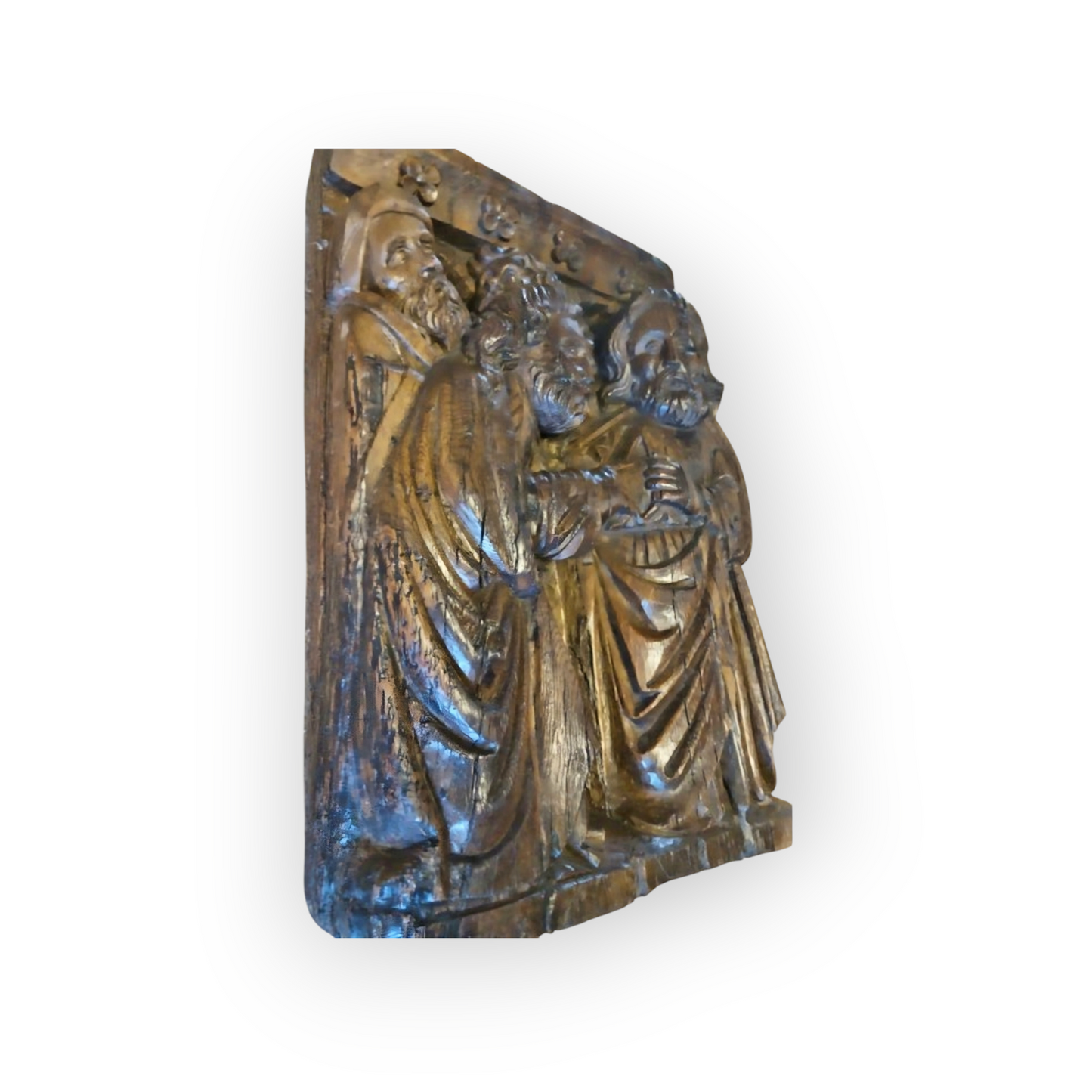 Large & Impressive 15th-Century Flemish Antique Carved Oak Retable Panel Depicting Christ & Doubting Thomas