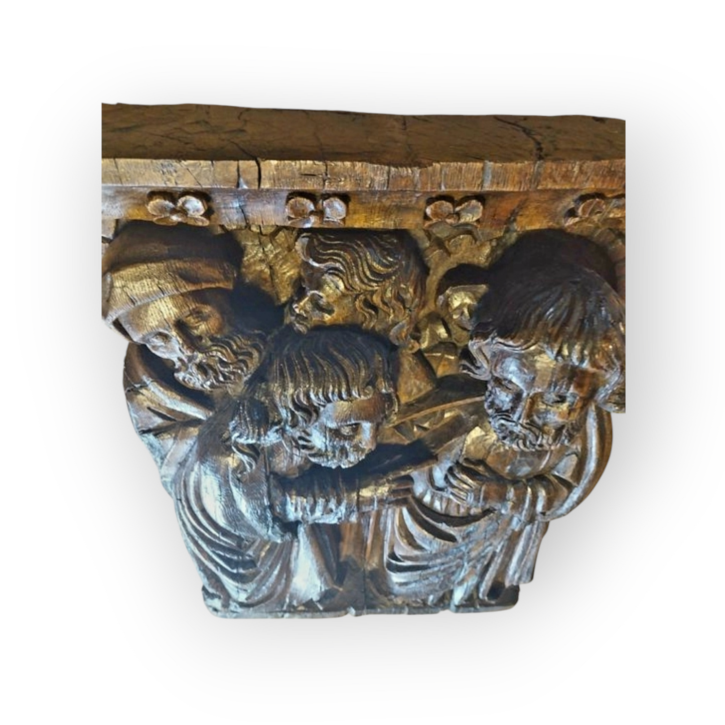 Large & Impressive 15th-Century Flemish Antique Carved Oak Retable Panel Depicting Christ & Doubting Thomas