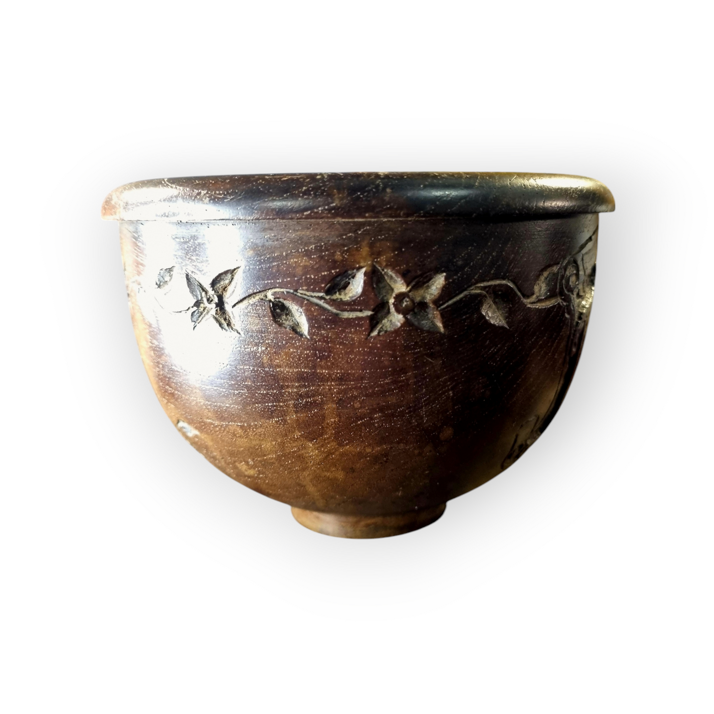 Mid 19th-Century English Antique Gothic Revival Turned Wooden Bowl, Bearing The Initial "H"