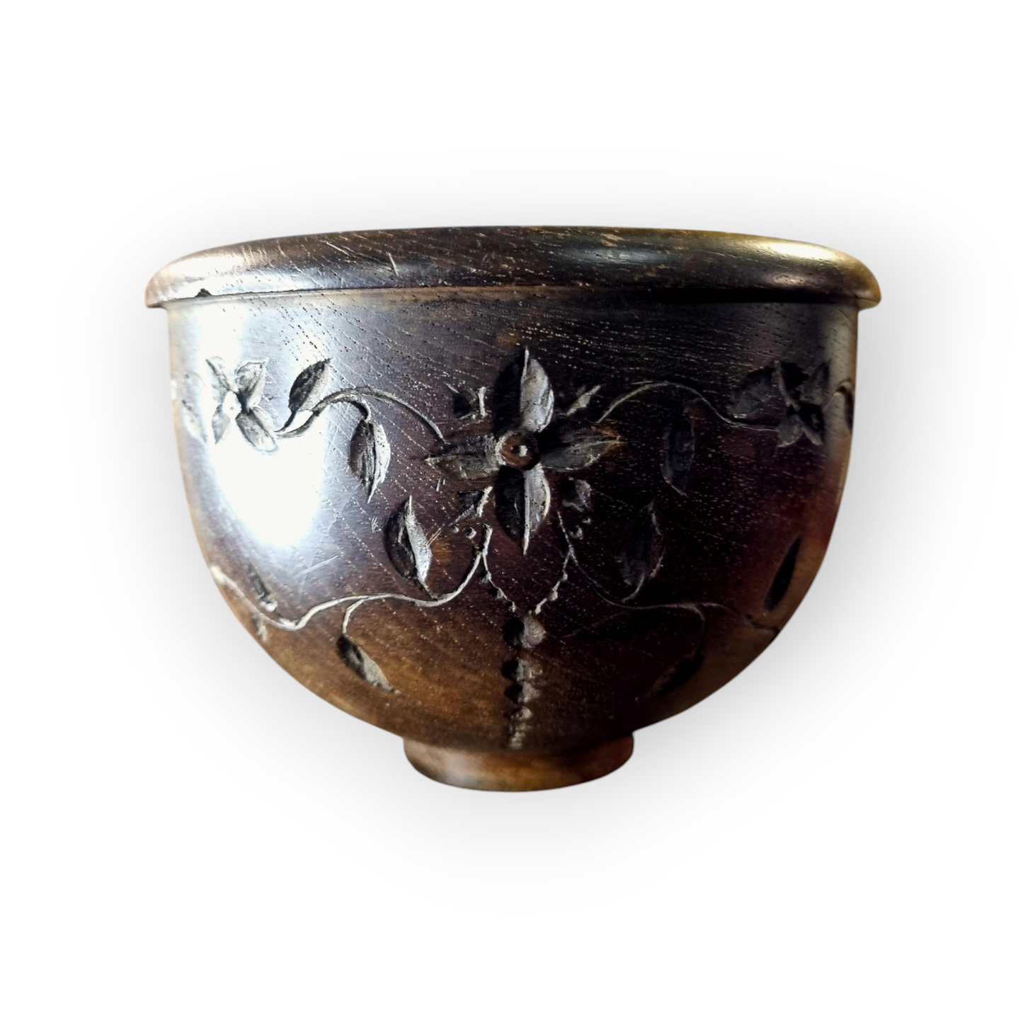 Mid 19th-Century English Antique Gothic Revival Turned Wooden Bowl, Bearing The Initial "H"