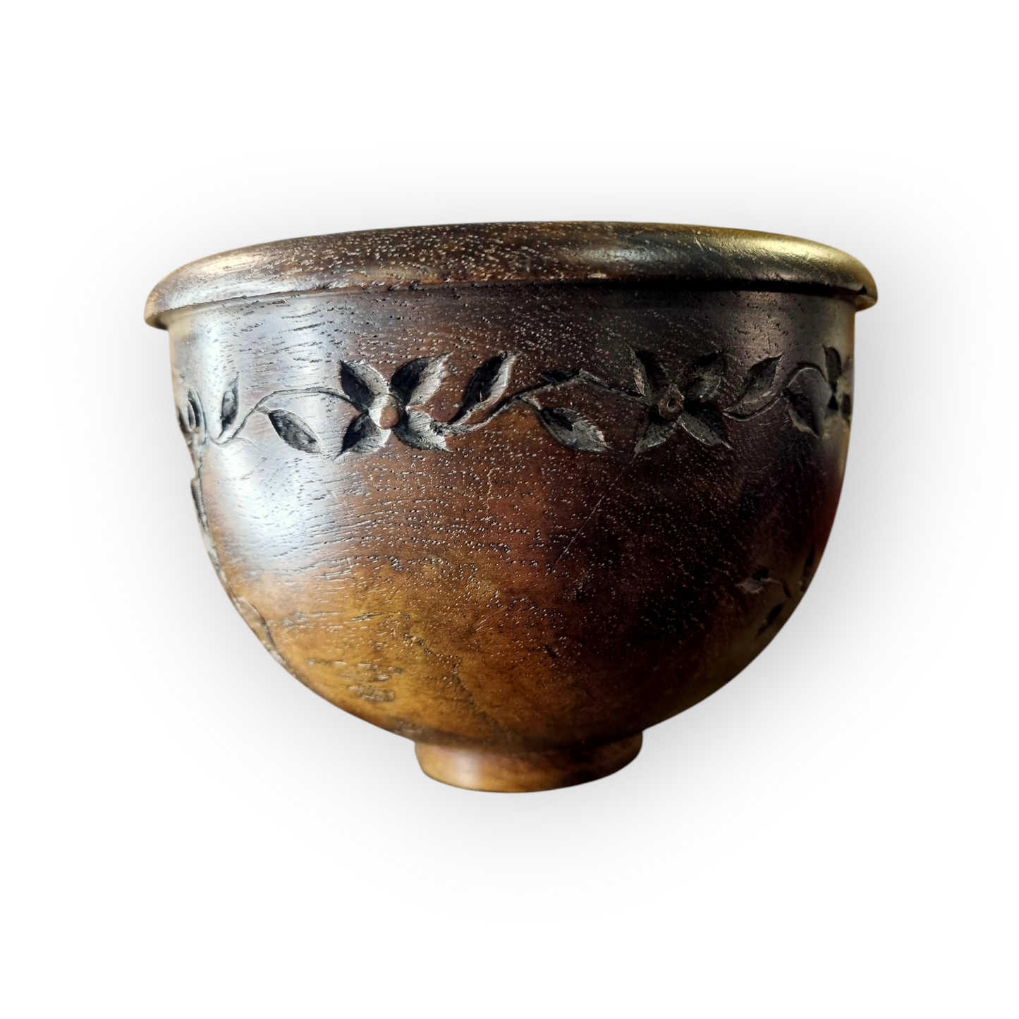 Mid 19th-Century English Antique Gothic Revival Turned Wooden Bowl, Bearing The Initial "H"