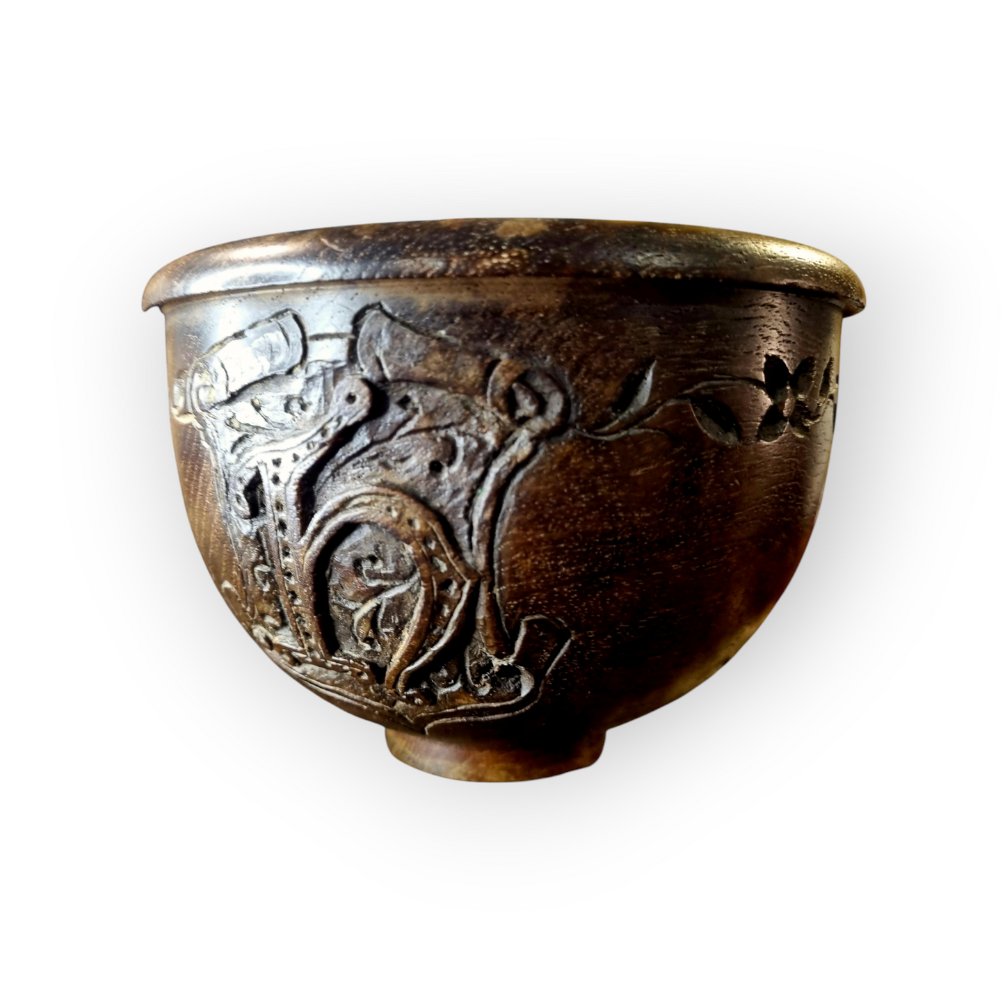 Mid 19th-Century English Antique Gothic Revival Turned Wooden Bowl, Bearing The Initial "H"