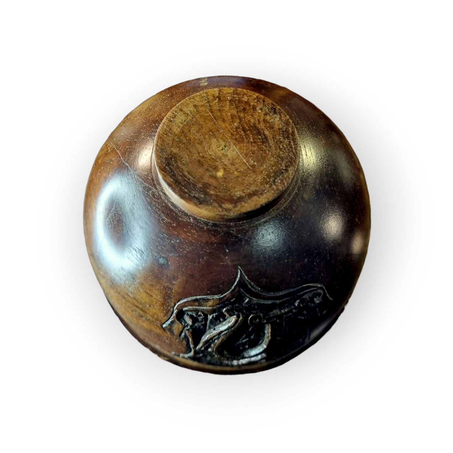 Mid 19th-Century English Antique Gothic Revival Turned Wooden Bowl, Bearing The Initial "H"