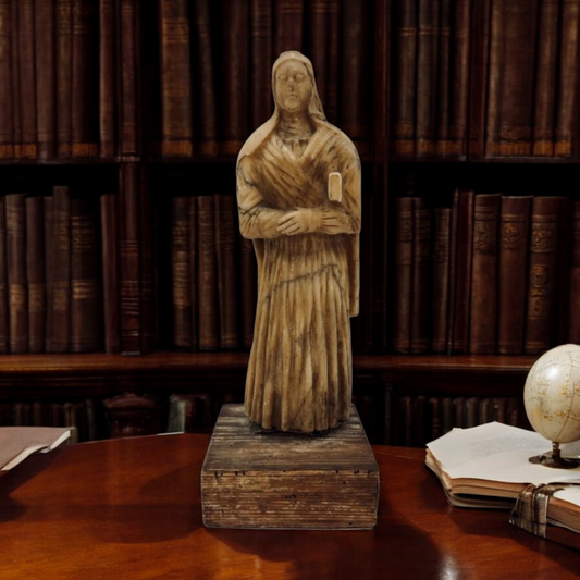 An Early 17th-Century Italian Baroque Antique Carved Alabaster Sculpture Of A Female Saint, Attributed To Trapani, Sicily