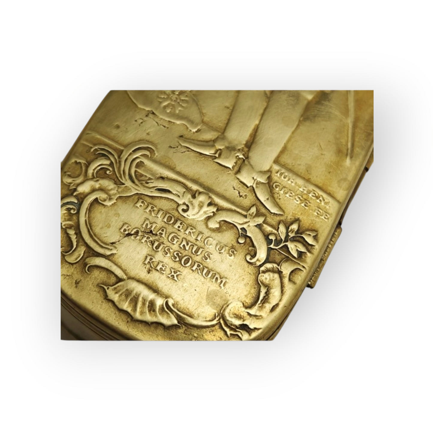 Rare Mid-18th Century German/Prussian Antique Brass Tobacco Snuff Box Commemorating Frederick II Of Prussia & His Military Triumphs