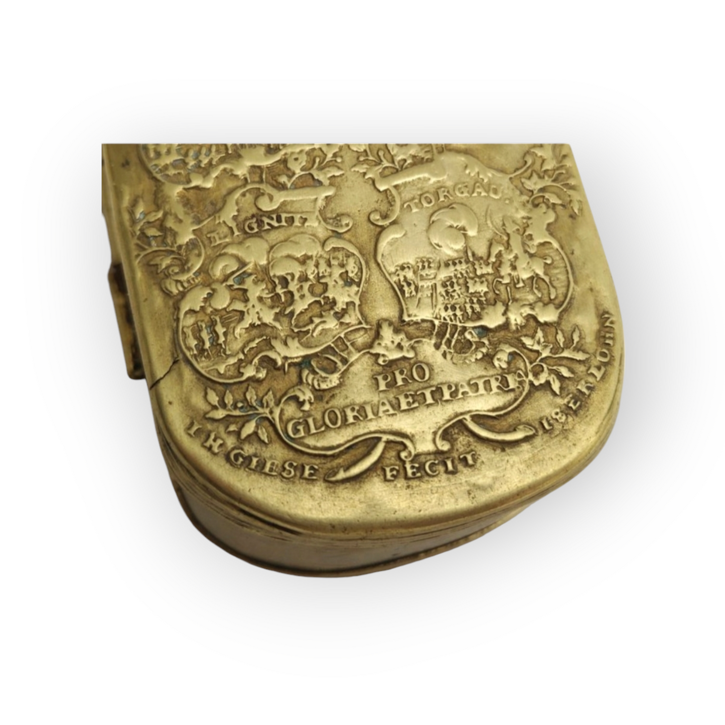 Rare Mid-18th Century German/Prussian Antique Brass Tobacco Snuff Box Commemorating Frederick II Of Prussia & His Military Triumphs