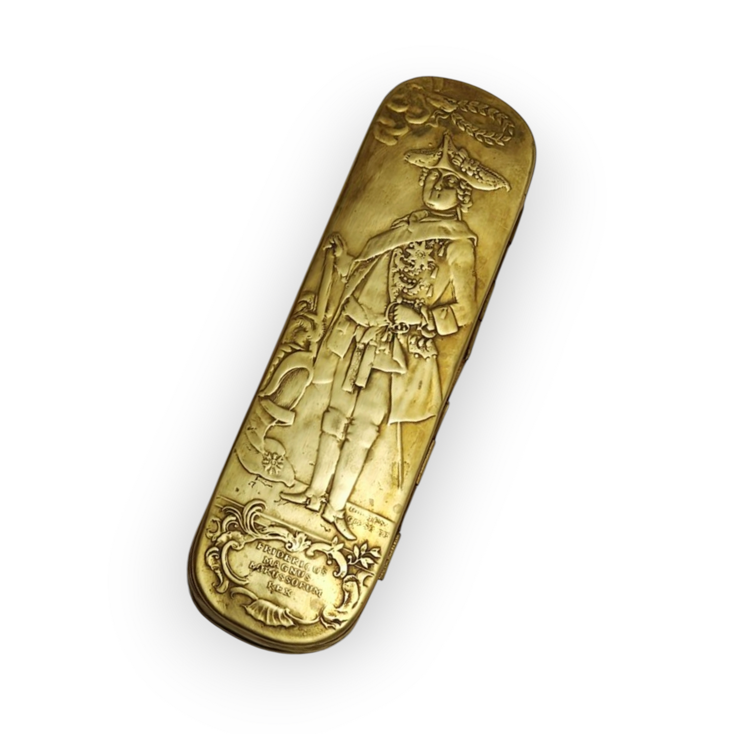 Rare Mid-18th Century German/Prussian Antique Brass Tobacco Snuff Box Commemorating Frederick II Of Prussia & His Military Triumphs