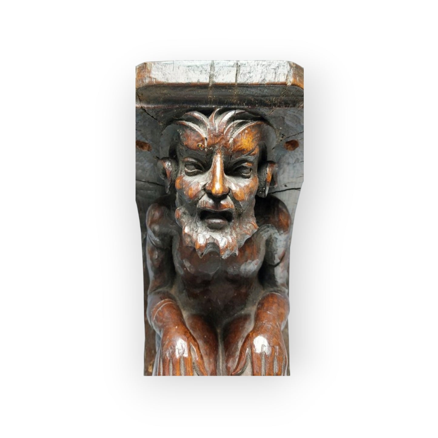 A Large Pair Of Early 17th-Century Antique Carved Oak Satyrs or Faunus