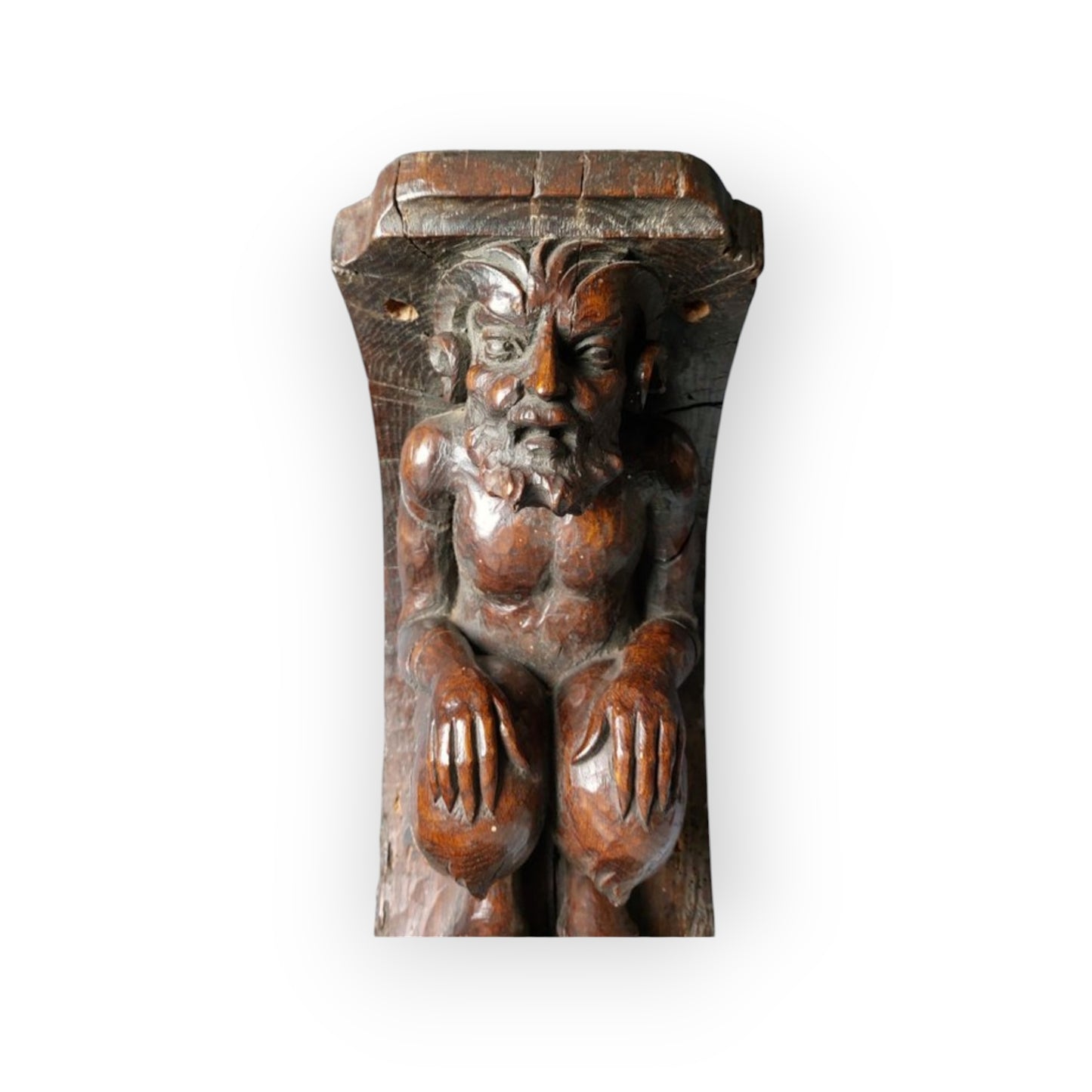 A Large Pair Of Early 17th-Century Antique Carved Oak Satyrs or Faunus