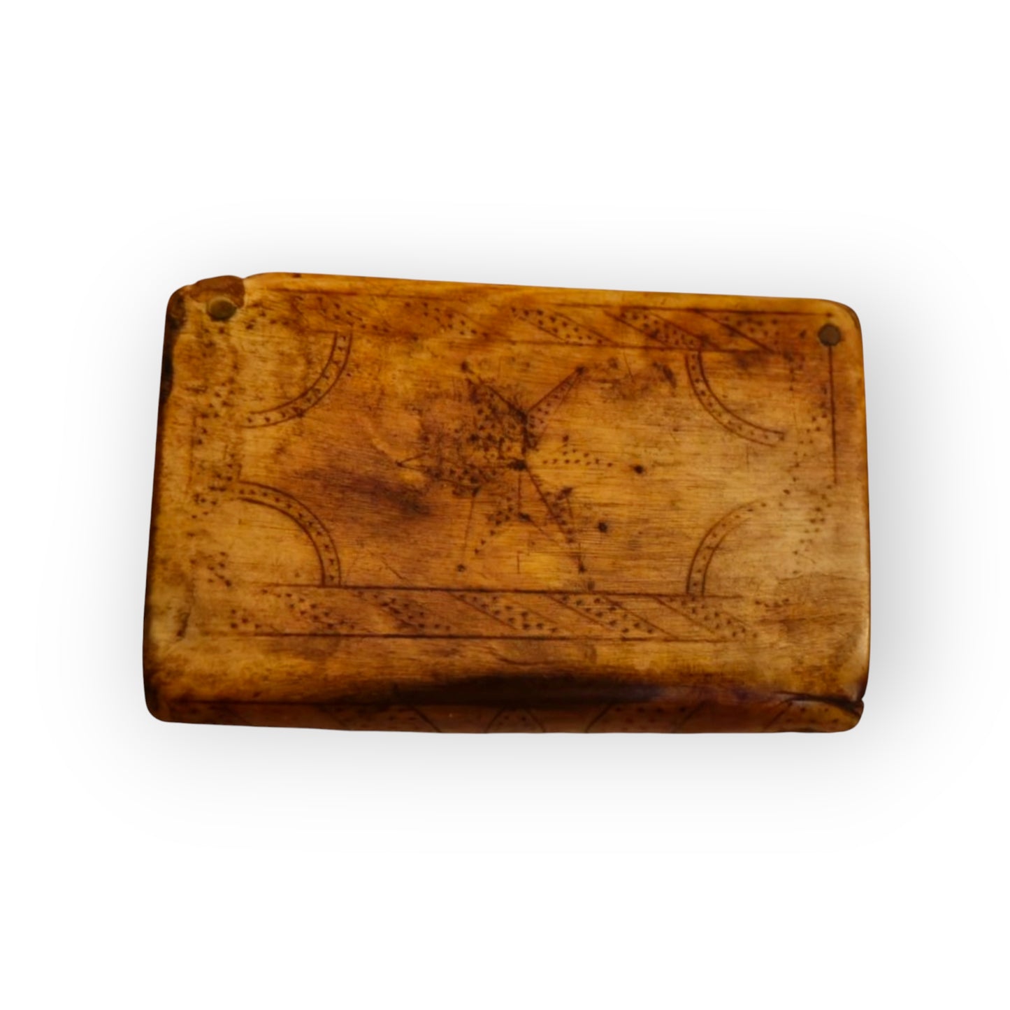 Rare 17th Century Antique Folk Art Decorated Bovine Horn Tobacco Snuff Book Box