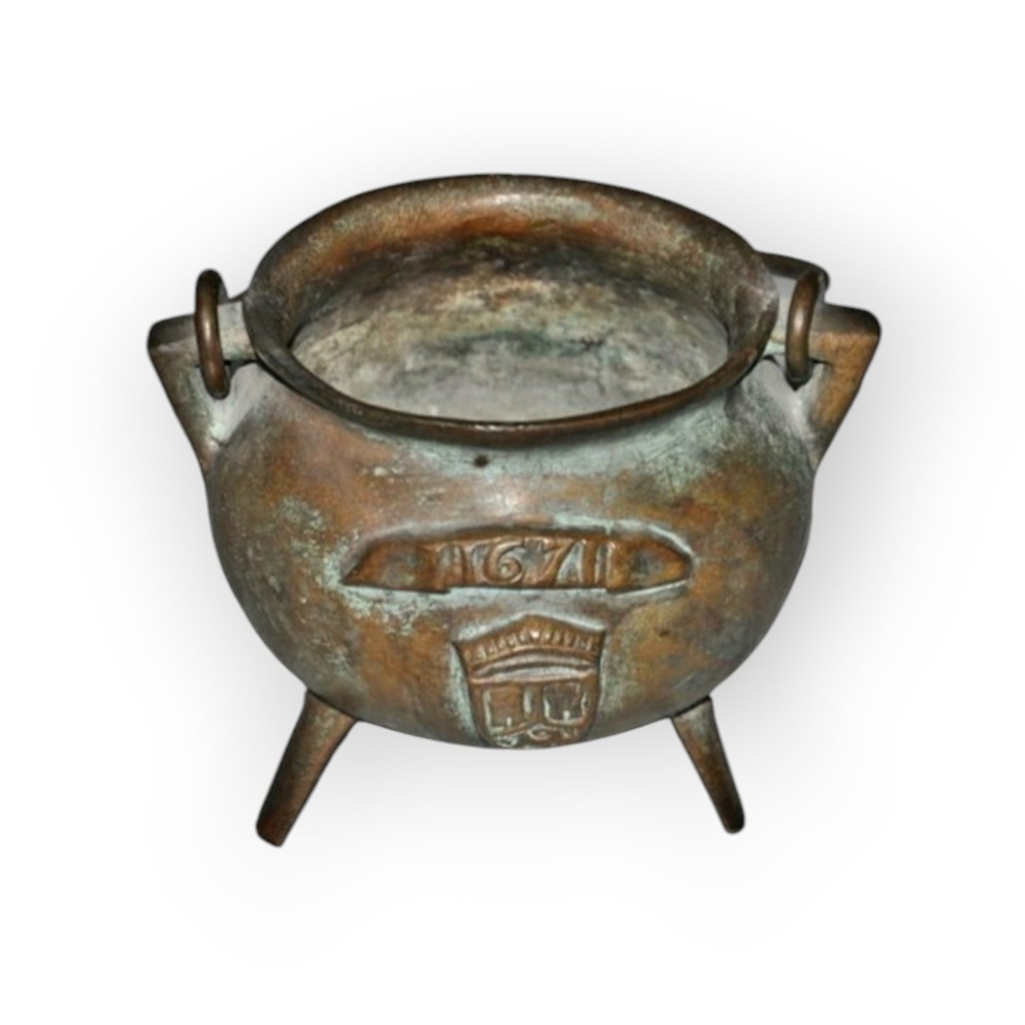 17th-Century Antique Bronze Grapen / Cooking Pot / Cauldron Dated "1671" & Bearing An Armorial Device / Coat Of Arms