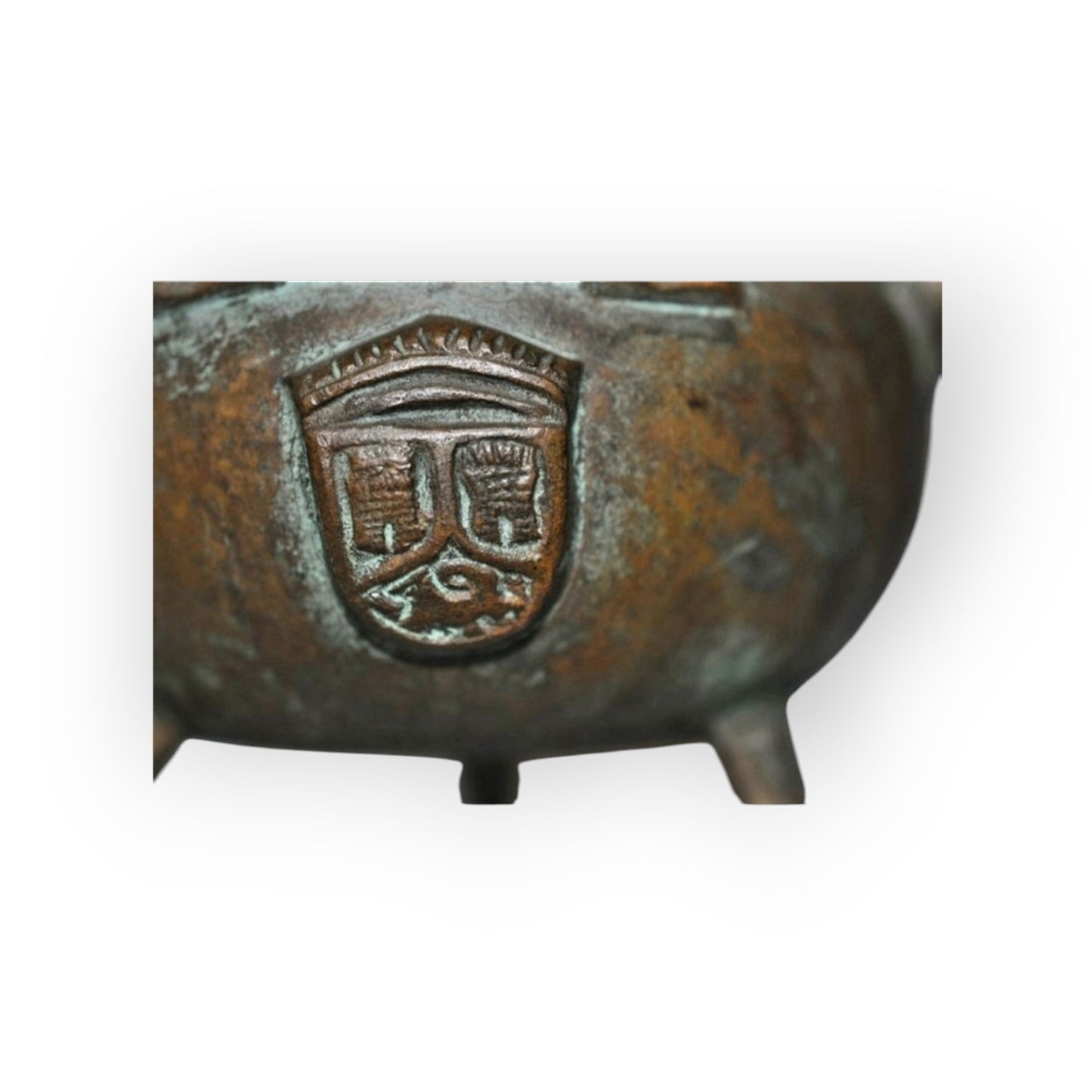 17th-Century Antique Bronze Grapen / Cooking Pot / Cauldron Dated "1671" & Bearing An Armorial Device / Coat Of Arms