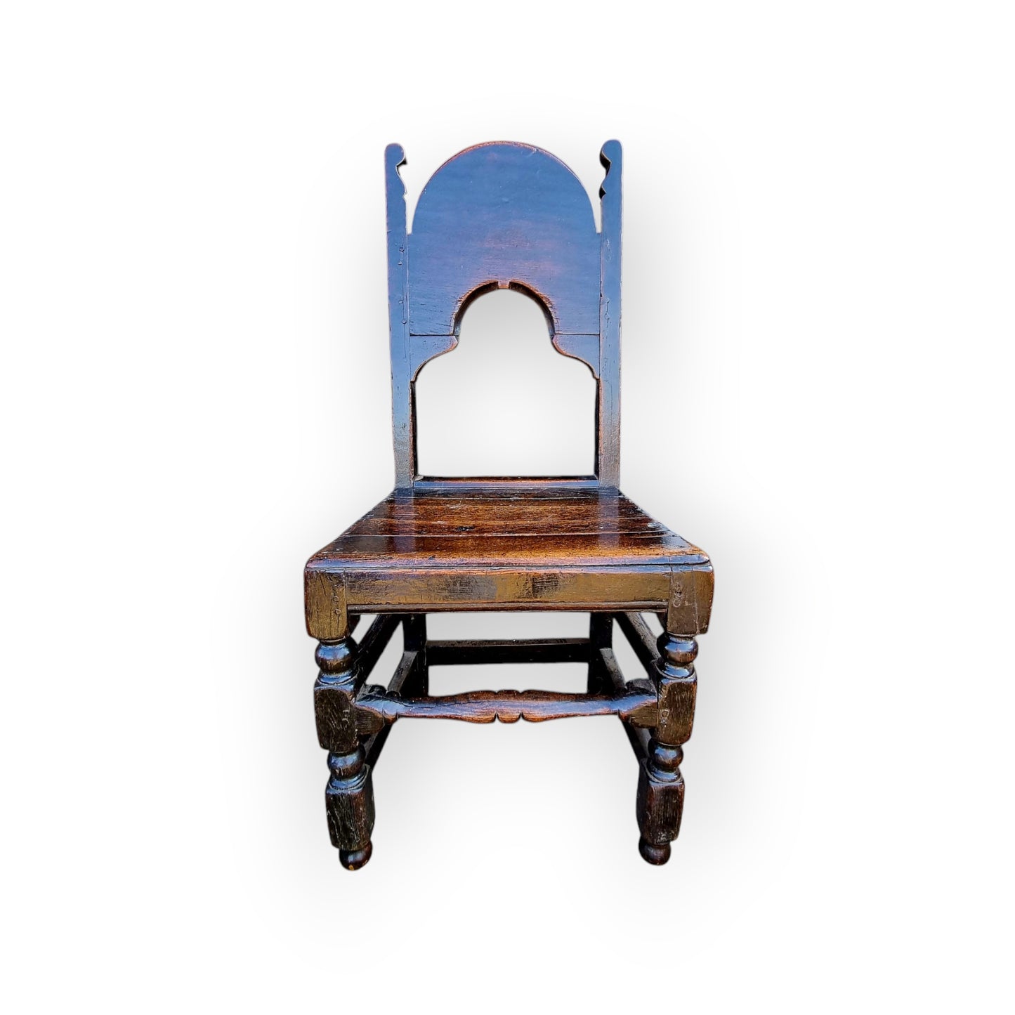 17th-Century English Antique Oak Back Stool, Attributed To South Yorkshire/Derbyshire, circa 1660