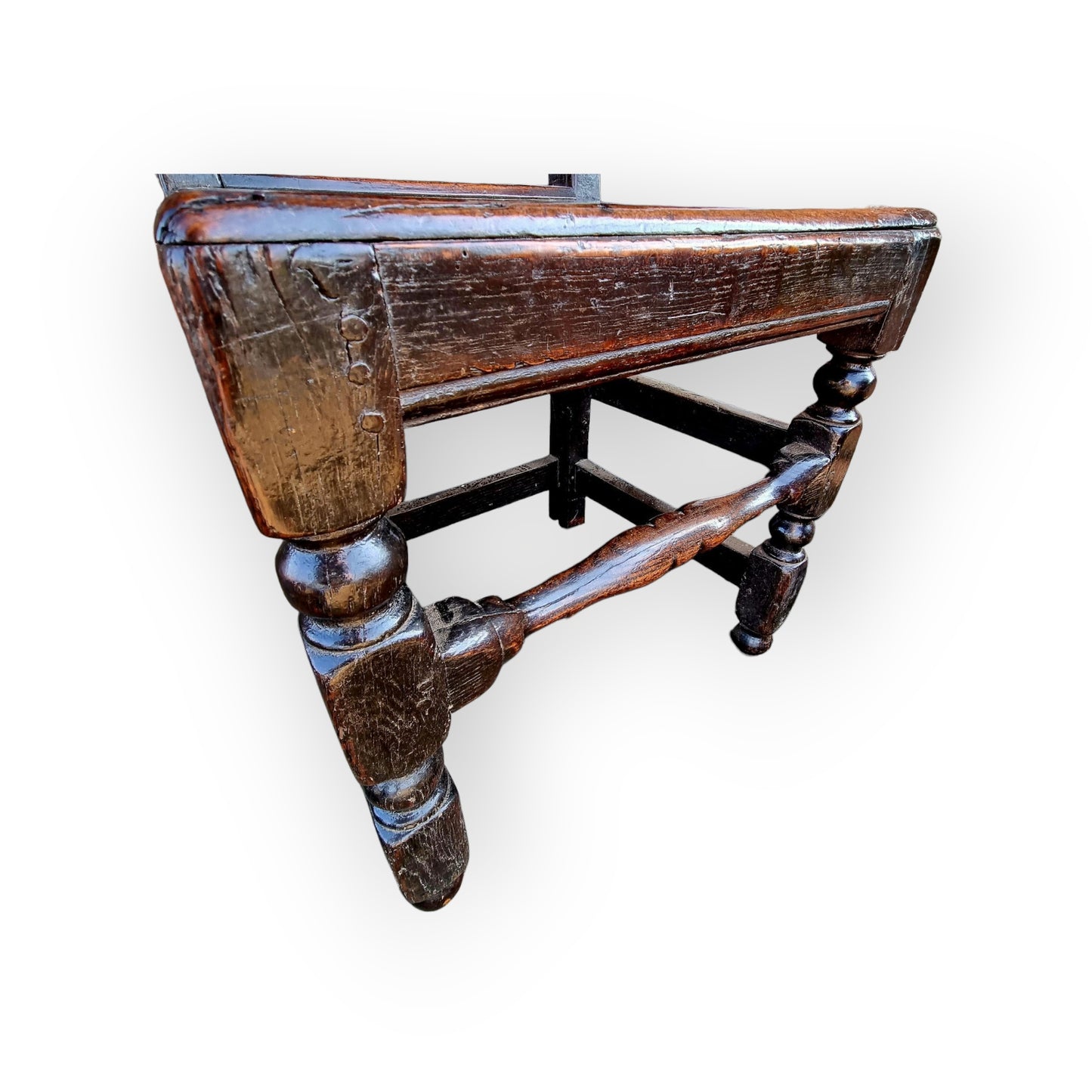 17th-Century English Antique Oak Back Stool, Attributed To South Yorkshire/Derbyshire, circa 1660