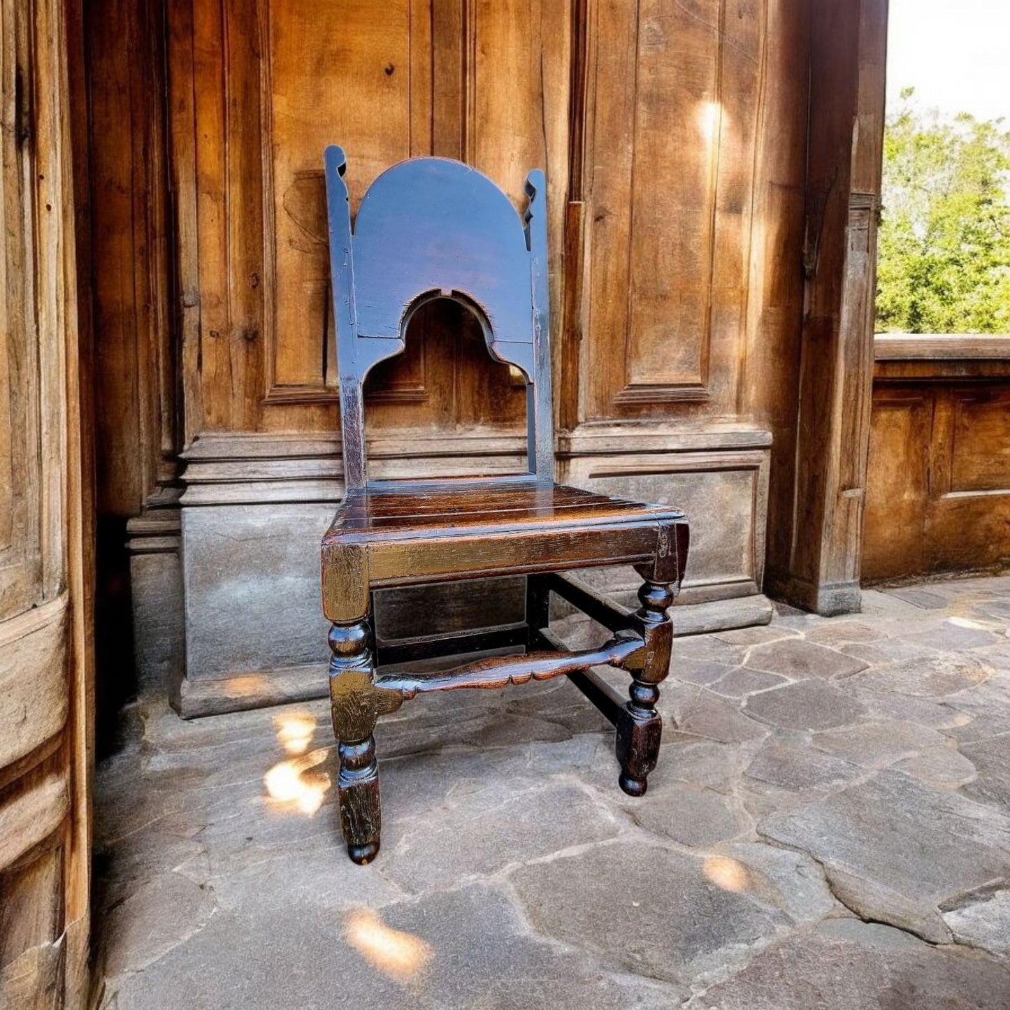 17th-Century English Antique Oak Back Stool, Attributed To South Yorkshire/Derbyshire, circa 1660