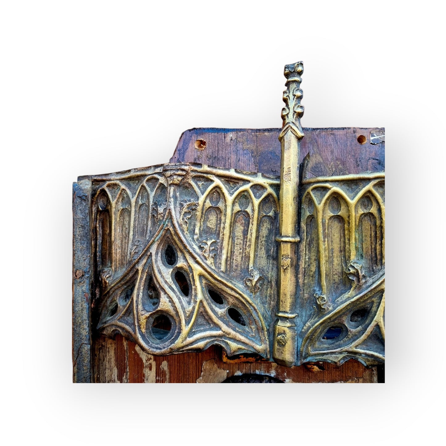 16th-Century & Later Gothic Antique Carved Wood Panel Depicting Angels Kneeling Below A Cross Symbolising The Passion Of Christ