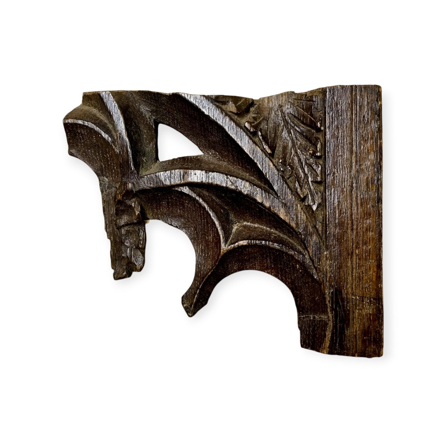 A Small Late 15th Century English Gothic Antique Carved Oak Tracery Head Fragment