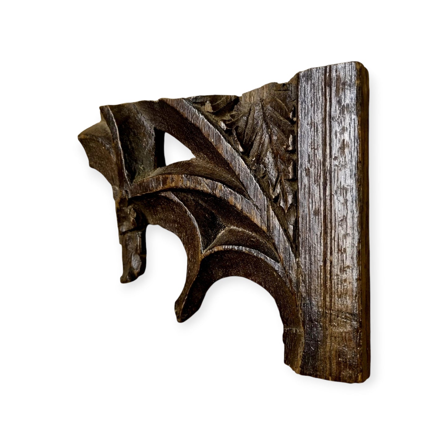 A Small Late 15th Century English Gothic Antique Carved Oak Tracery Head Fragment
