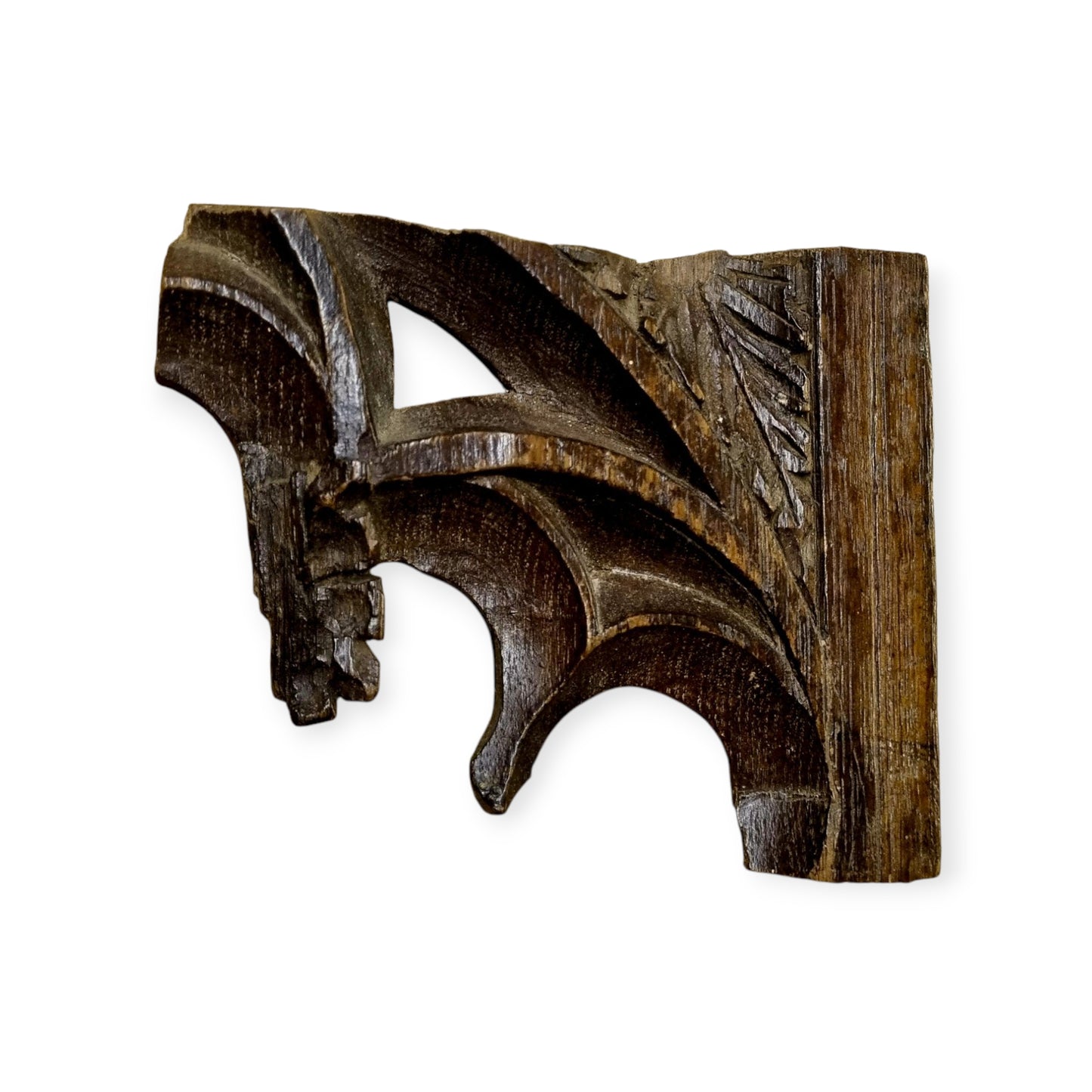 A Small Late 15th Century English Gothic Antique Carved Oak Tracery Head Fragment