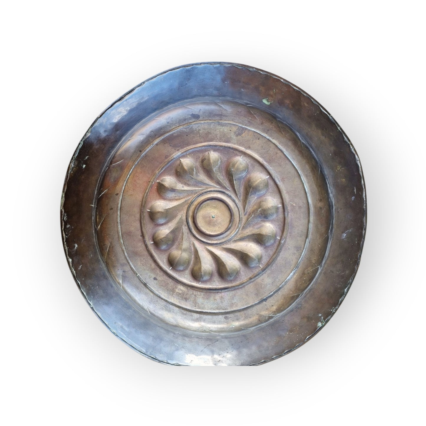 16th Century German Antique Brass Repoussé Work Alms Dish