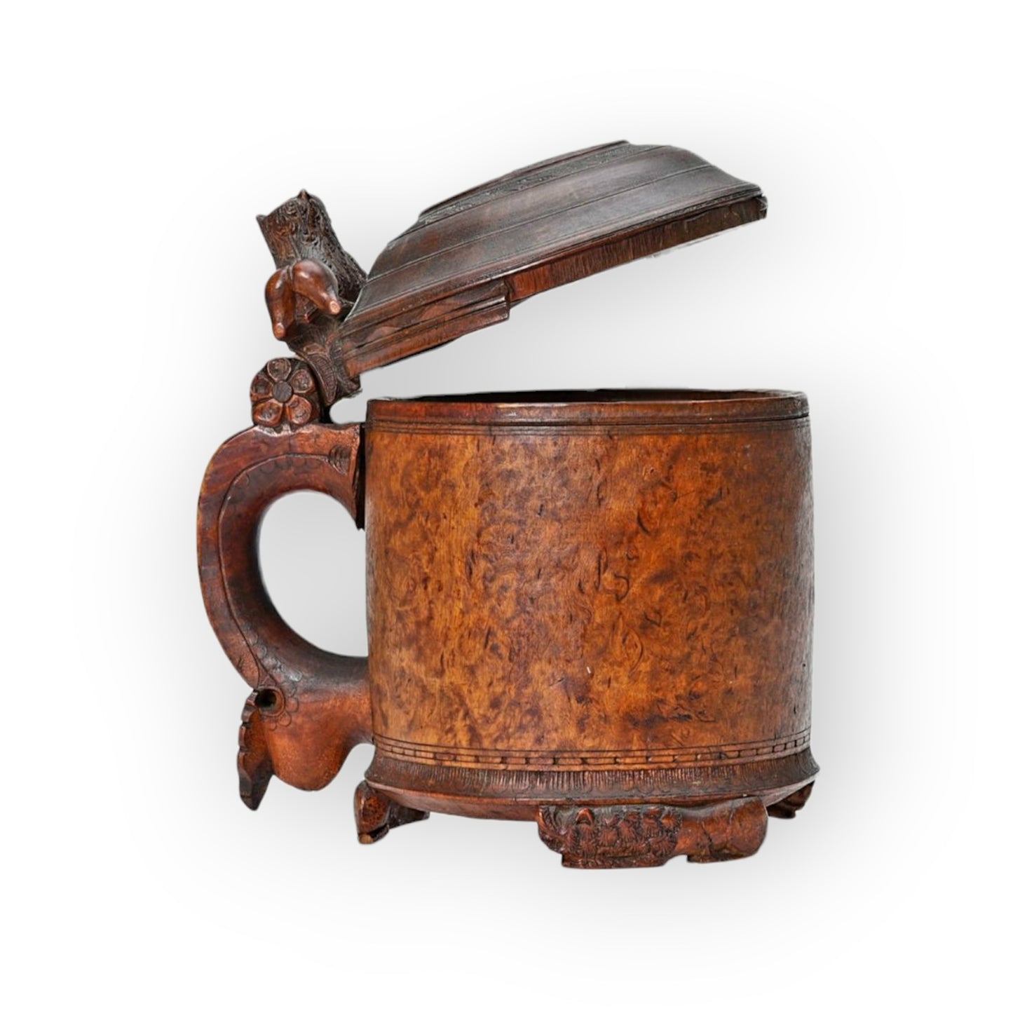 Large 18th Century Scandinavian Antique Treen Peg Tankard / Birch Wood Tankard