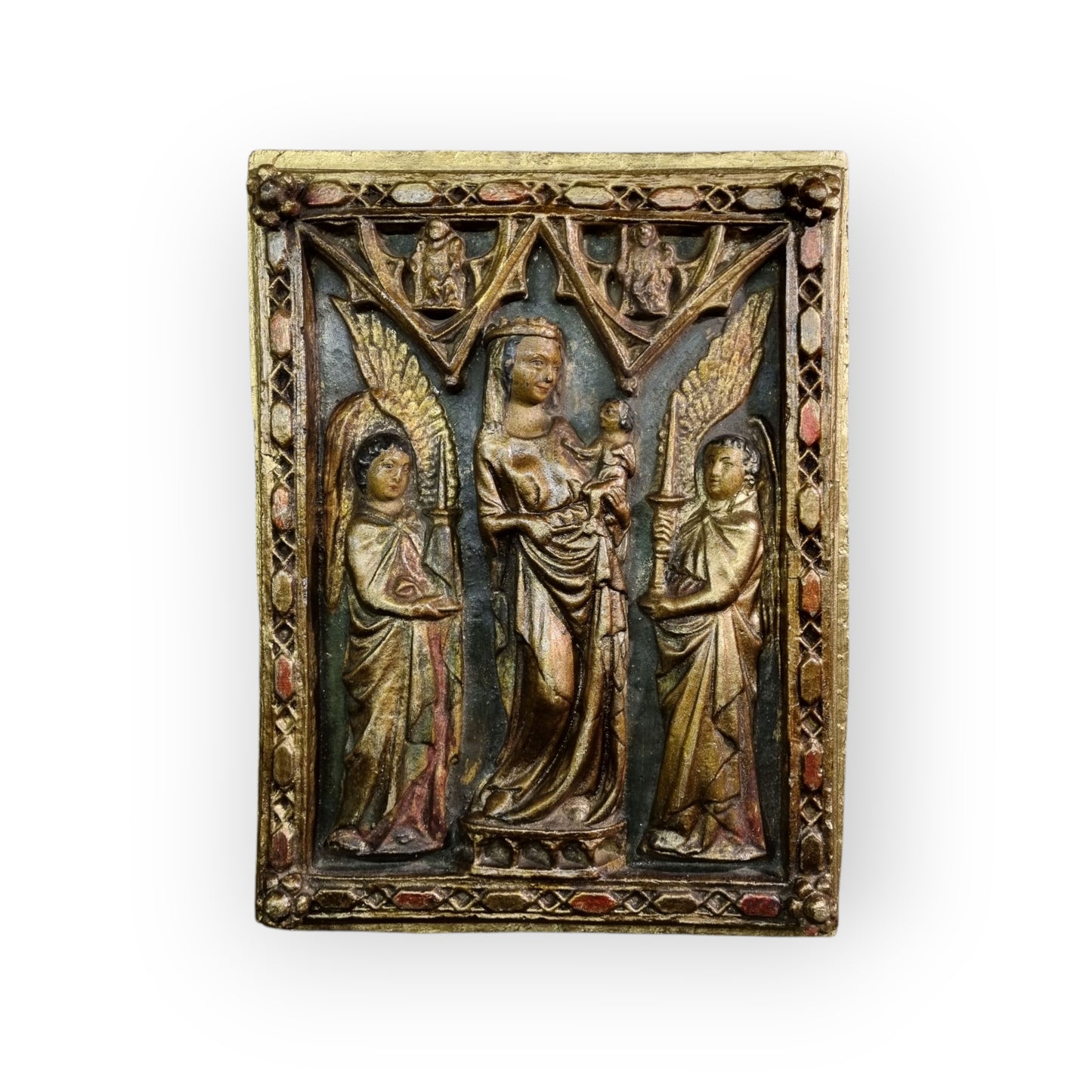 19th-Century Gothic Revival Antique Plaster Bas-Relief Altar Panel Depicting The Glorification Of The Virgin