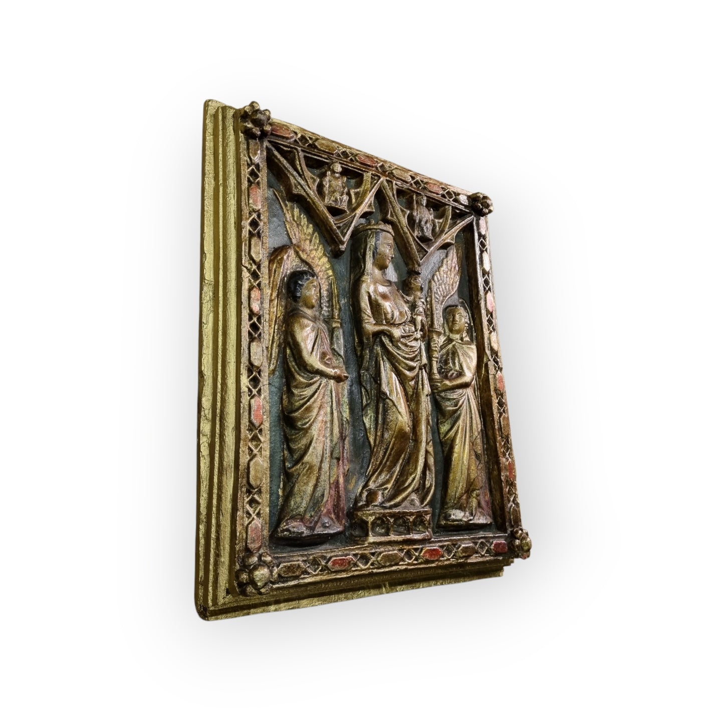 19th-Century Gothic Revival Antique Plaster Bas-Relief Altar Panel Depicting The Glorification Of The Virgin