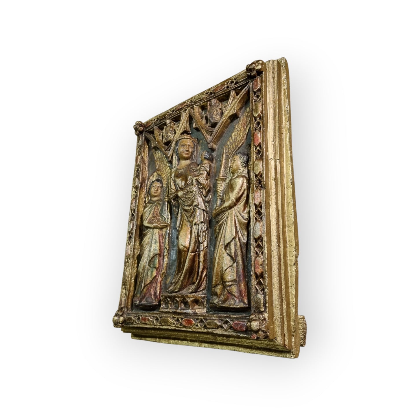 19th-Century Gothic Revival Antique Plaster Bas-Relief Altar Panel Depicting The Glorification Of The Virgin