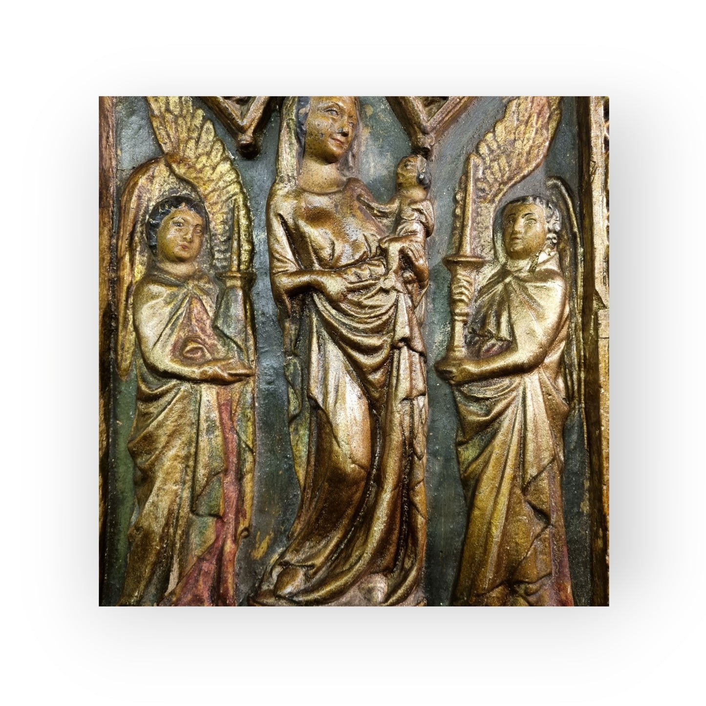 19th-Century Gothic Revival Antique Plaster Bas-Relief Altar Panel Depicting The Glorification Of The Virgin