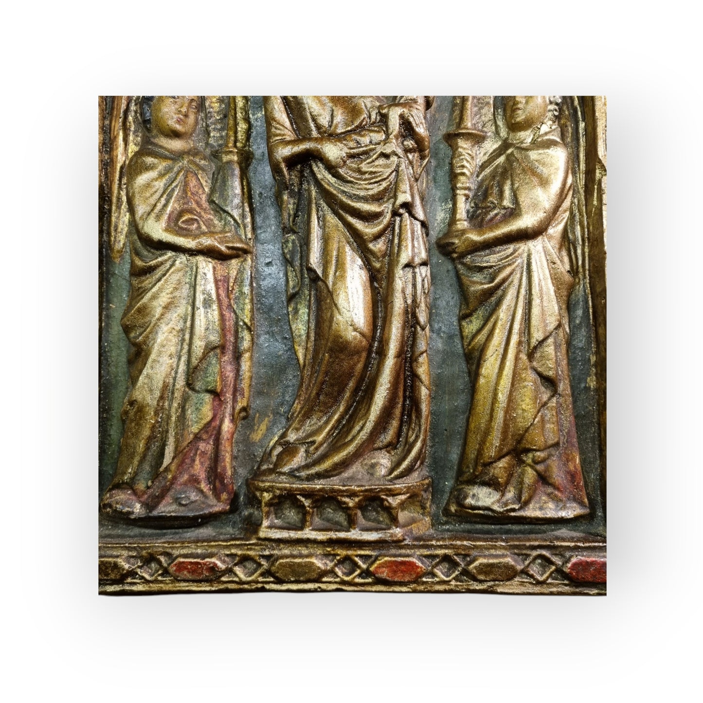 19th-Century Gothic Revival Antique Plaster Bas-Relief Altar Panel Depicting The Glorification Of The Virgin