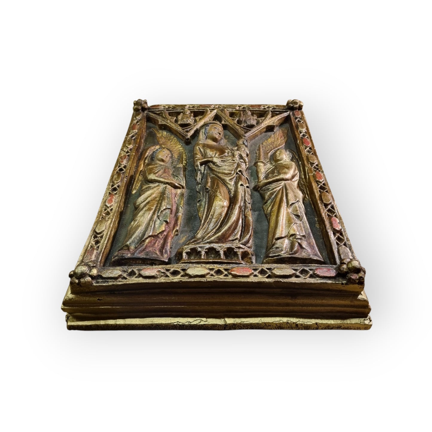 19th-Century Gothic Revival Antique Plaster Bas-Relief Altar Panel Depicting The Glorification Of The Virgin