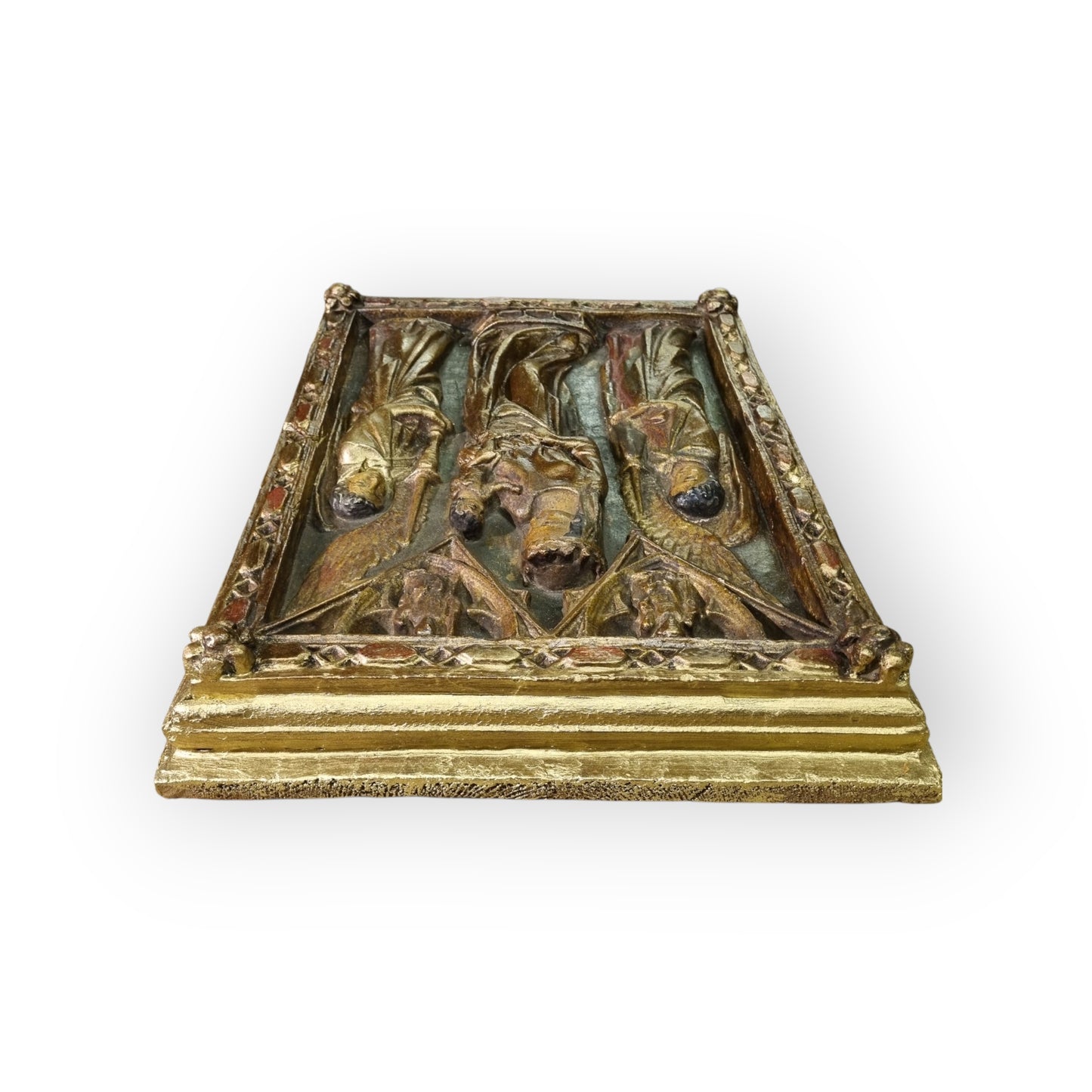 19th-Century Gothic Revival Antique Plaster Bas-Relief Altar Panel Depicting The Glorification Of The Virgin