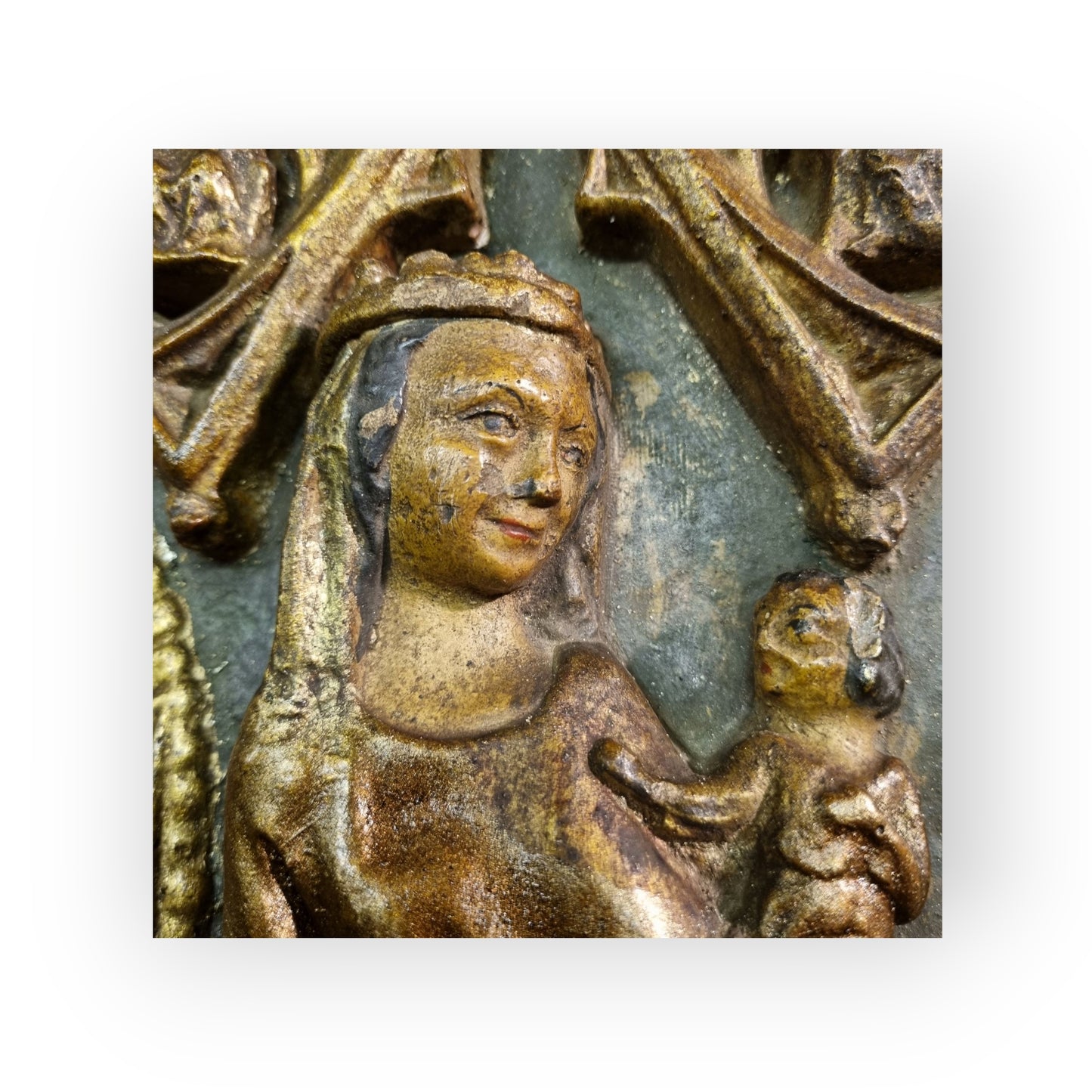 19th-Century Gothic Revival Antique Plaster Bas-Relief Altar Panel Depicting The Glorification Of The Virgin