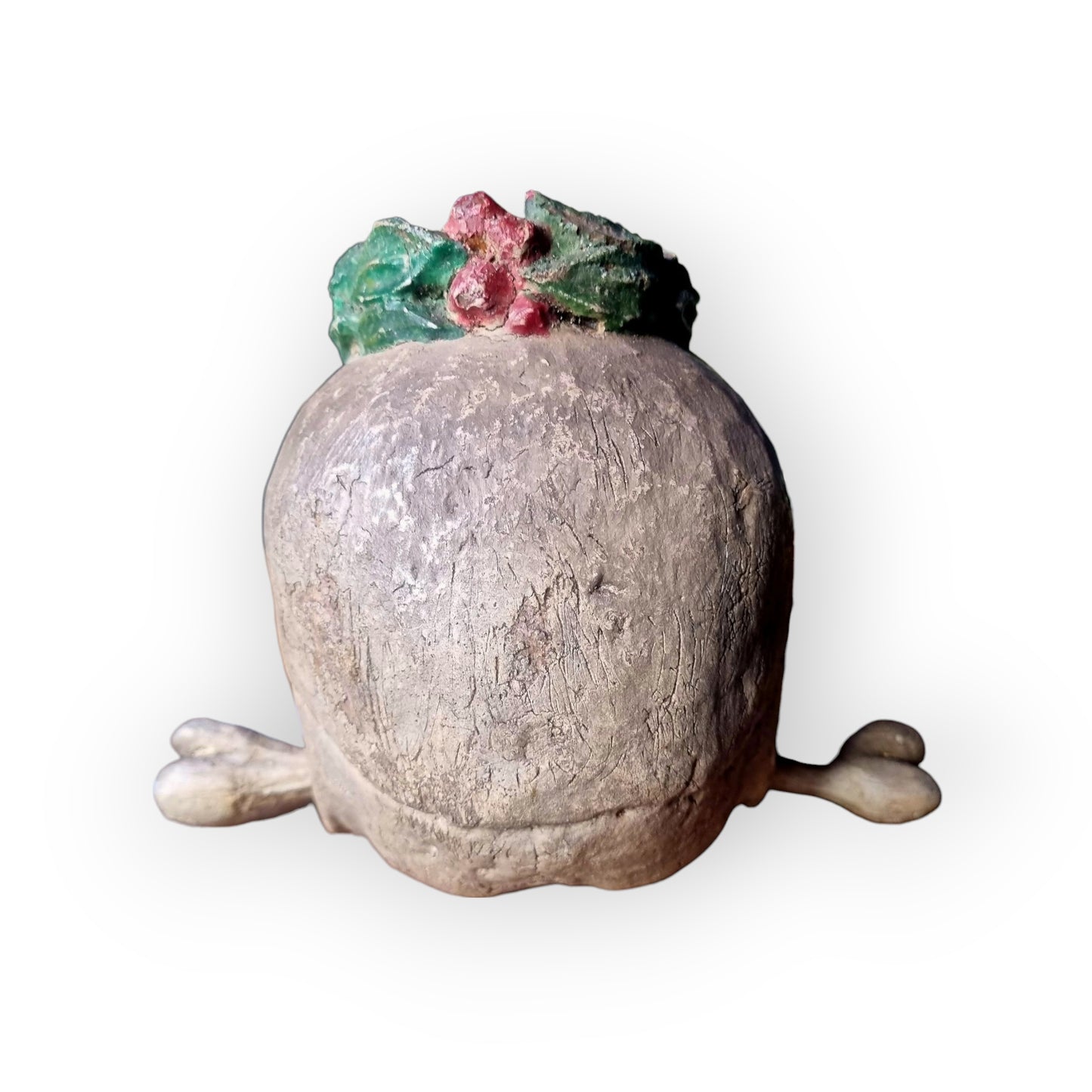 18th-Century Baroque Antique Carved Wooden Memento Mori In The Form Of A Human Skull With A Death Crown