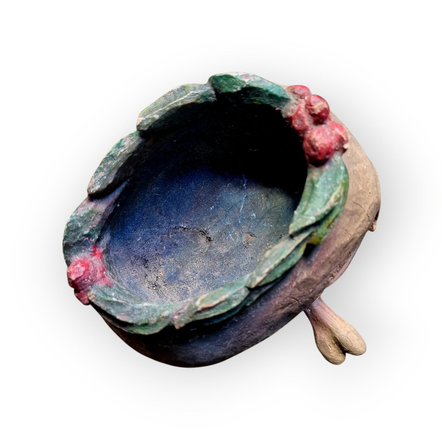 18th-Century Baroque Antique Carved Wooden Memento Mori In The Form Of A Human Skull With A Death Crown