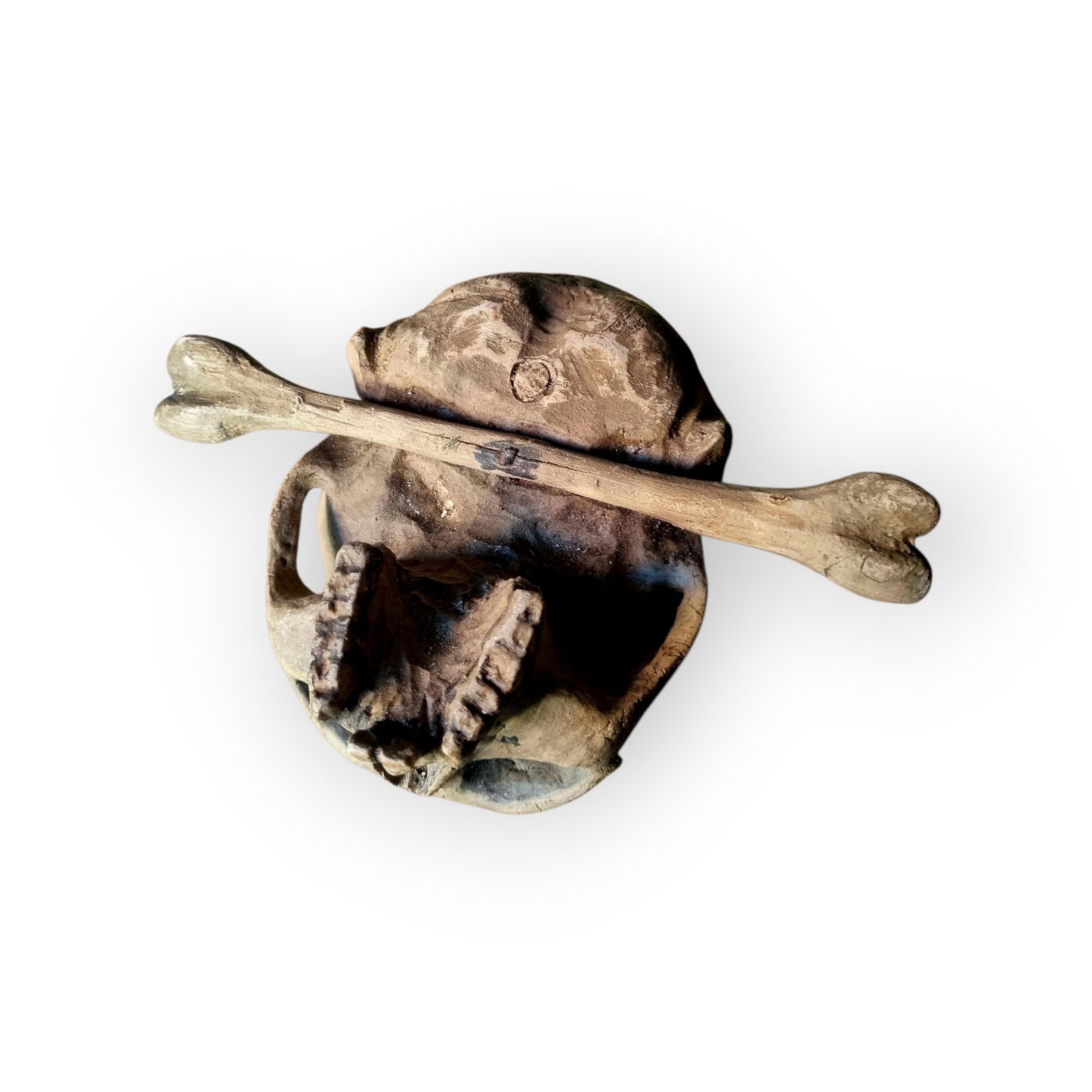 18th-Century Baroque Antique Carved Wooden Memento Mori In The Form Of A Human Skull With A Death Crown