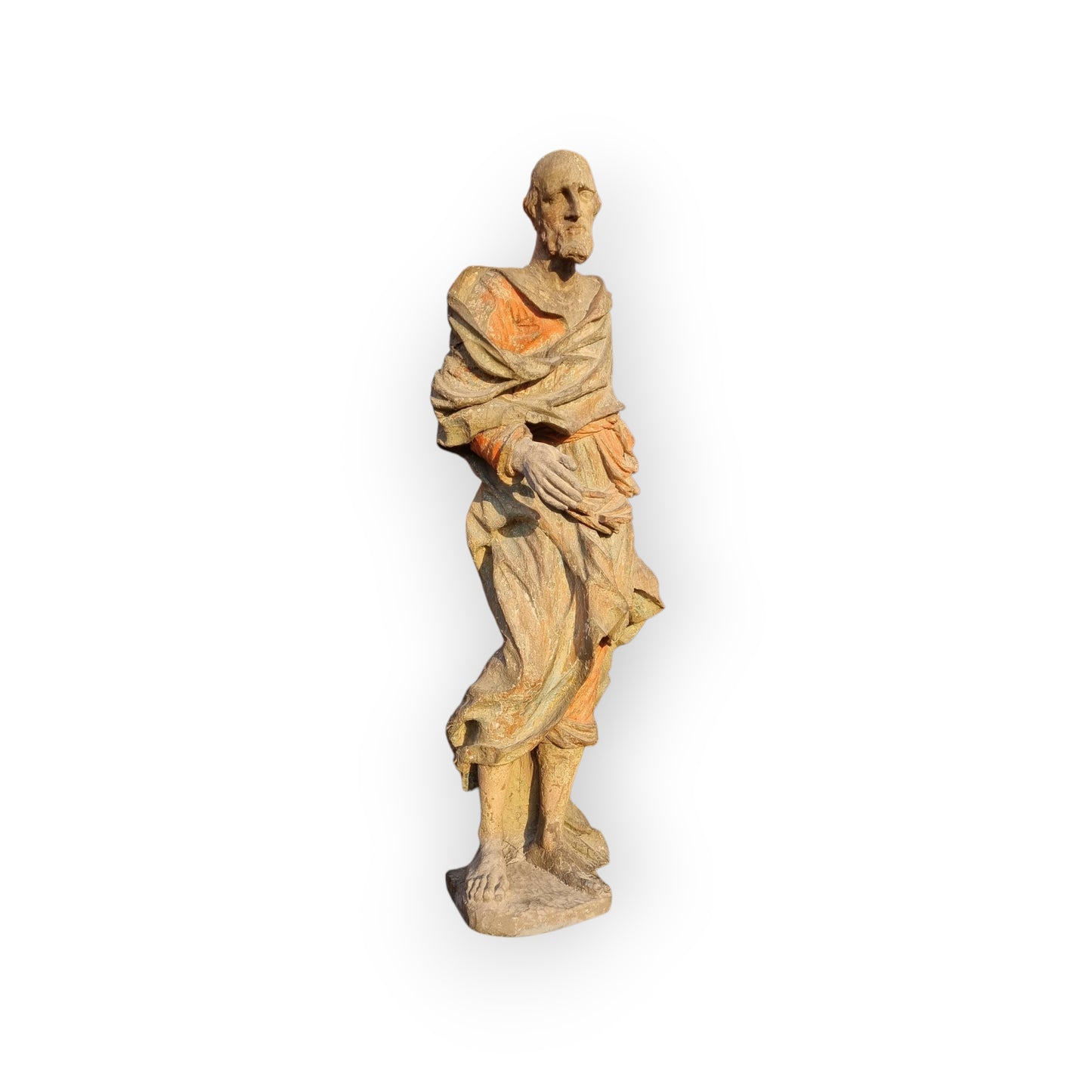Large & Impressive Early 18th-Century Baroque Antique Carved Wooden Sculpture Of A Saint, Approx 56" (4ft 8")