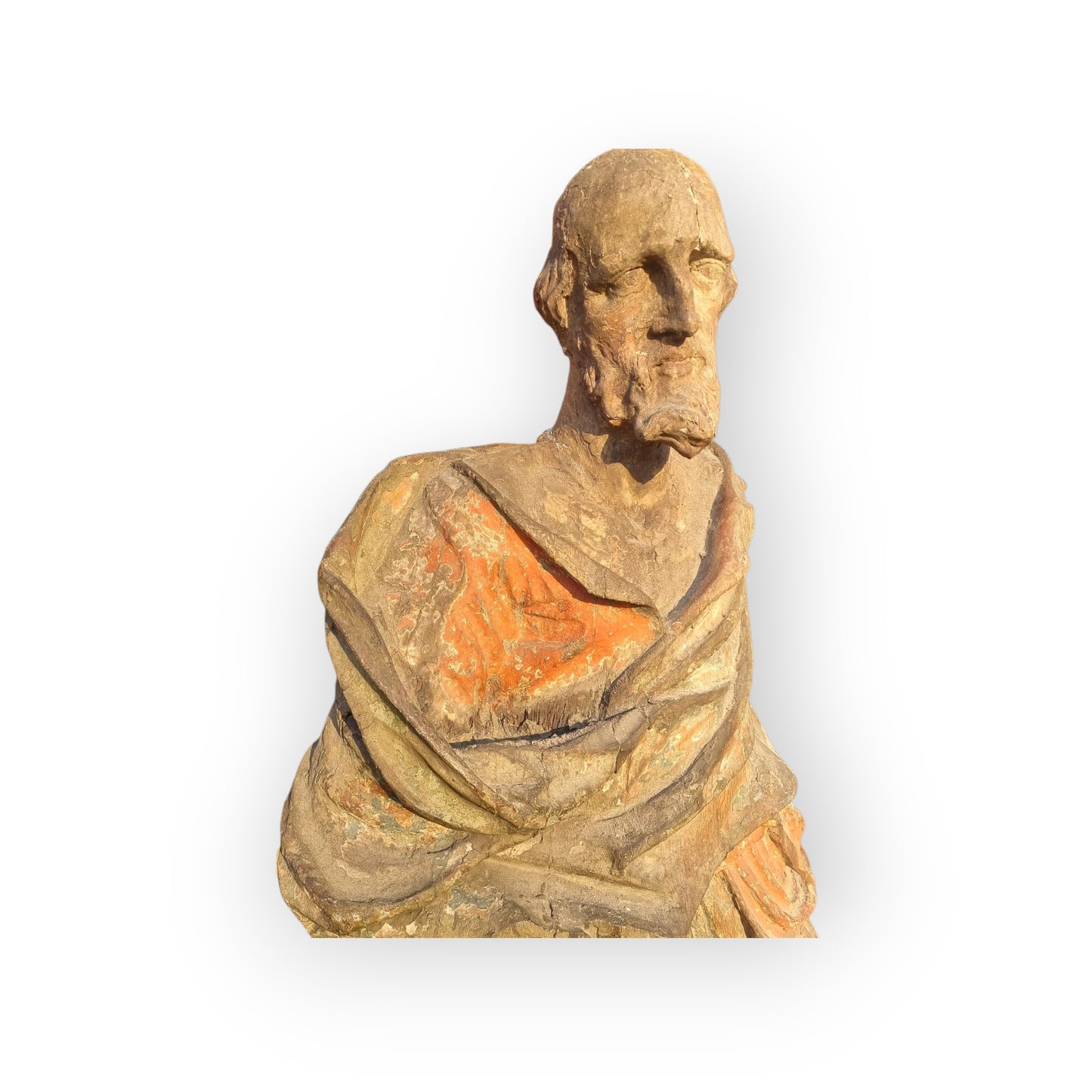 Large & Impressive Early 18th-Century Baroque Antique Carved Wooden Sculpture Of A Saint, Approx 56" (4ft 8")
