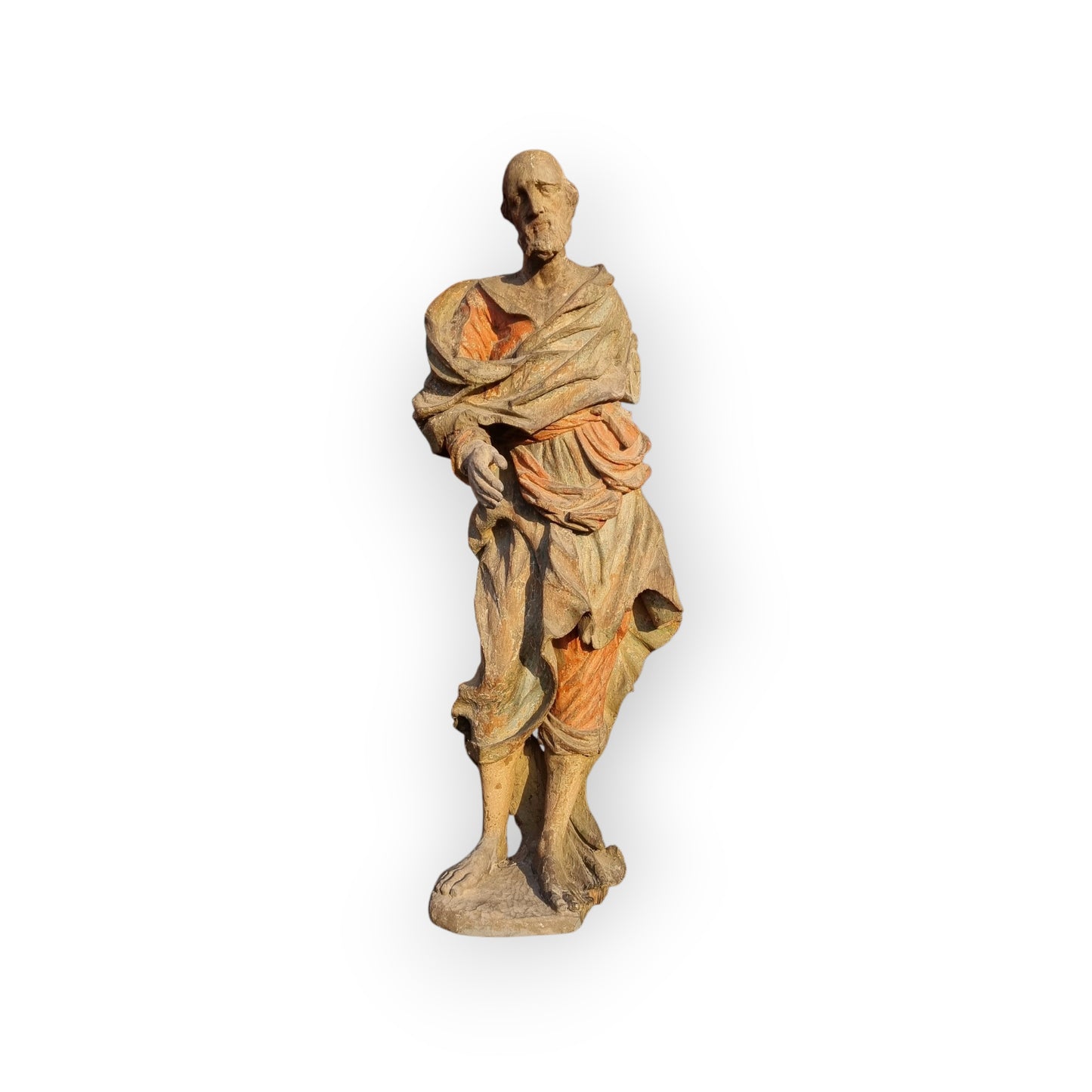 Large & Impressive Early 18th-Century Baroque Antique Carved Wooden Sculpture Of A Saint, Approx 56" (4ft 8")
