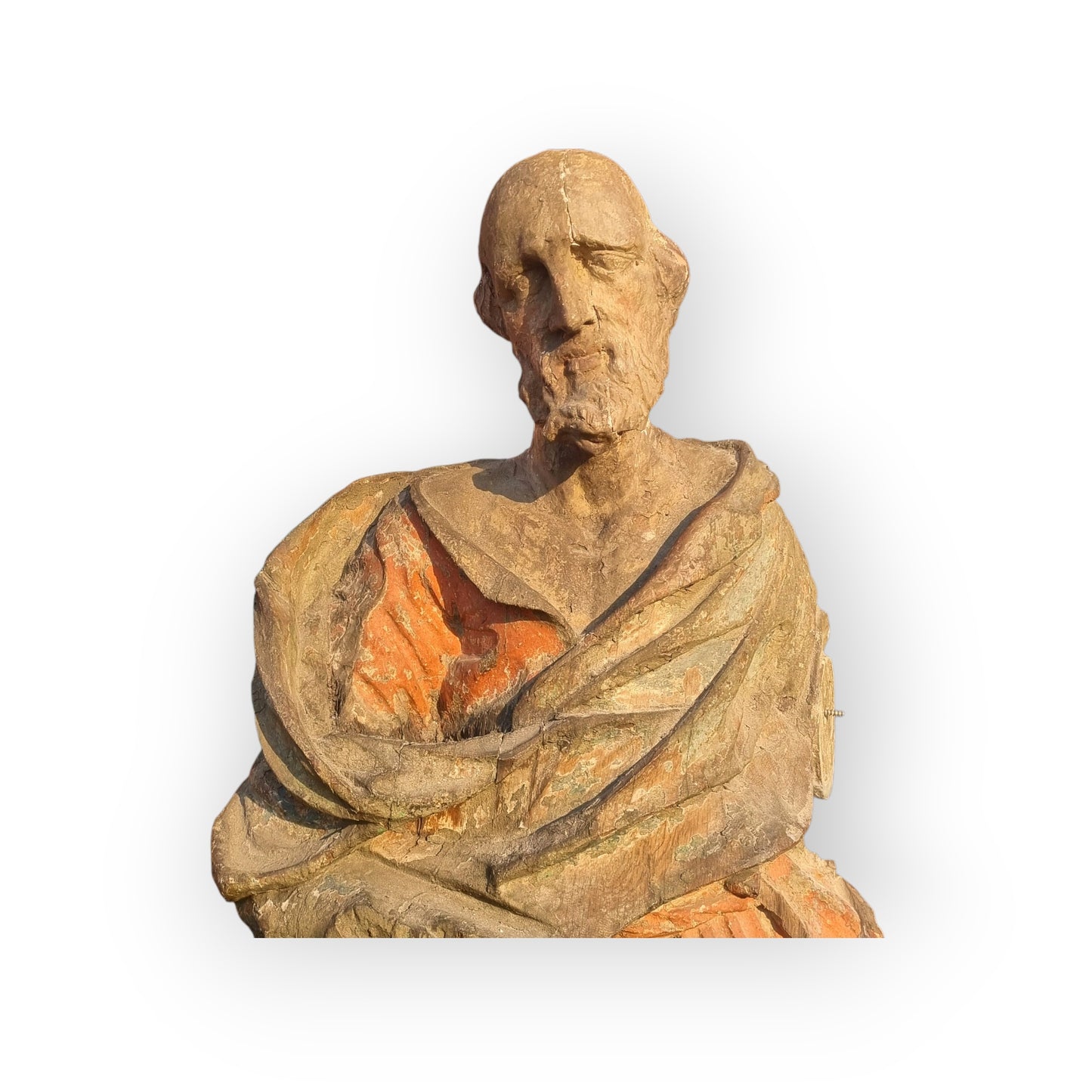Large & Impressive Early 18th-Century Baroque Antique Carved Wooden Sculpture Of A Saint, Approx 56" (4ft 8")
