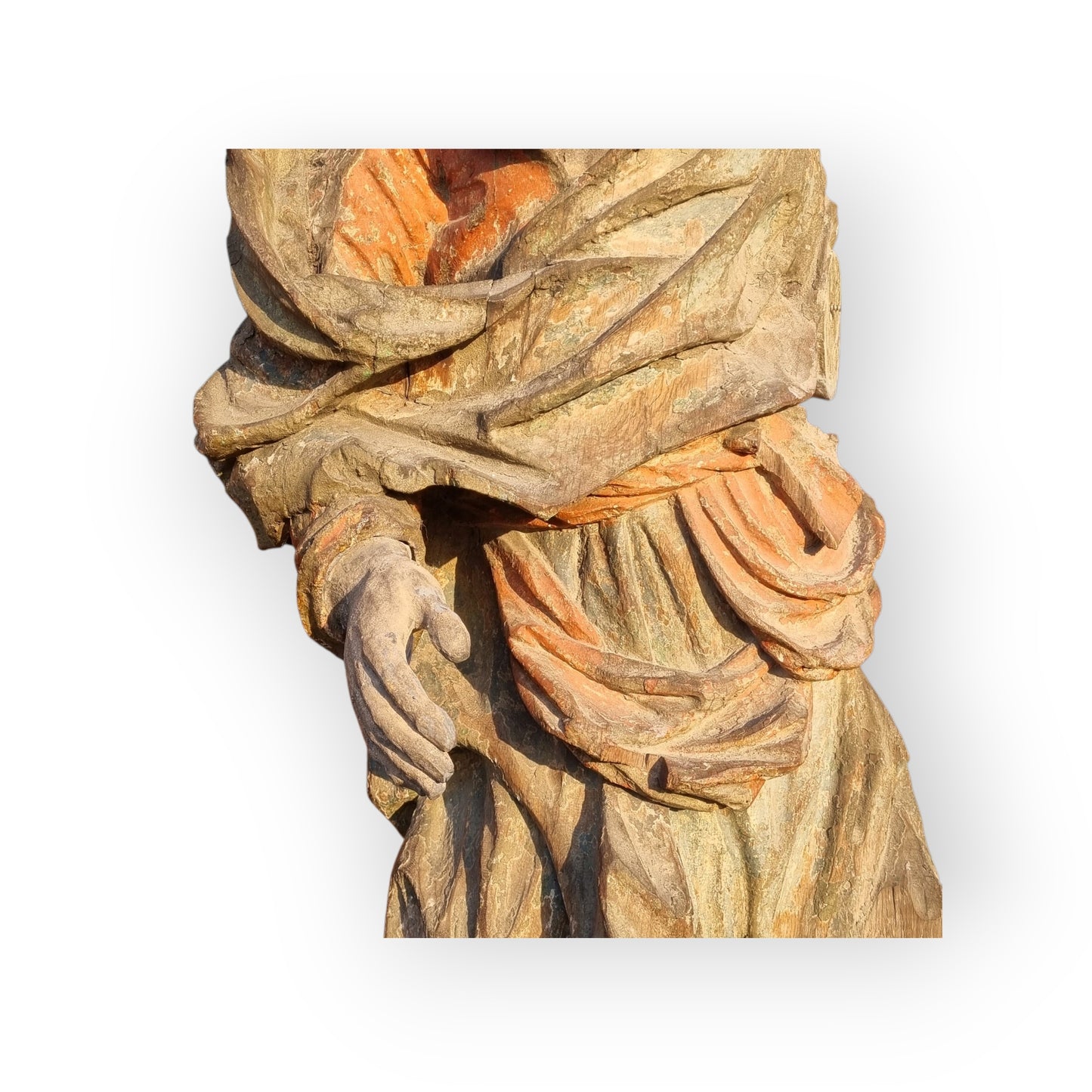 Large & Impressive Early 18th-Century Baroque Antique Carved Wooden Sculpture Of A Saint, Approx 56" (4ft 8")