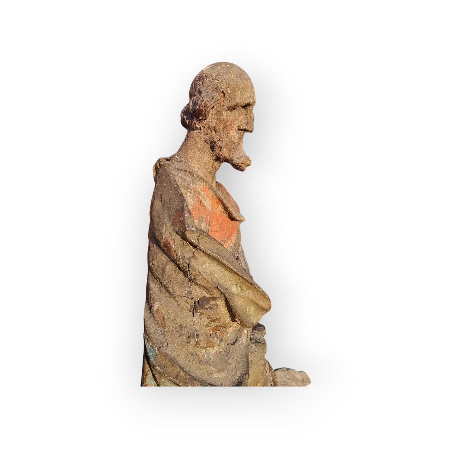 Large & Impressive Early 18th-Century Baroque Antique Carved Wooden Sculpture Of A Saint, Approx 56" (4ft 8")