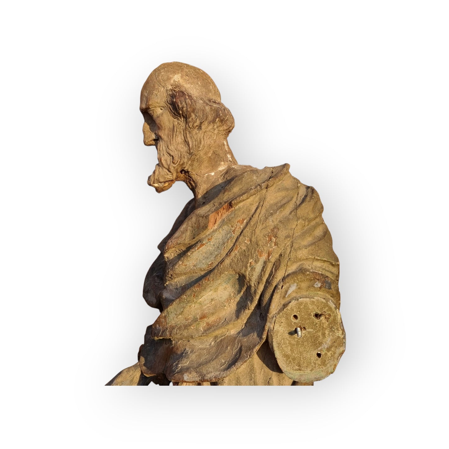 Large & Impressive Early 18th-Century Baroque Antique Carved Wooden Sculpture Of A Saint, Approx 56" (4ft 8")