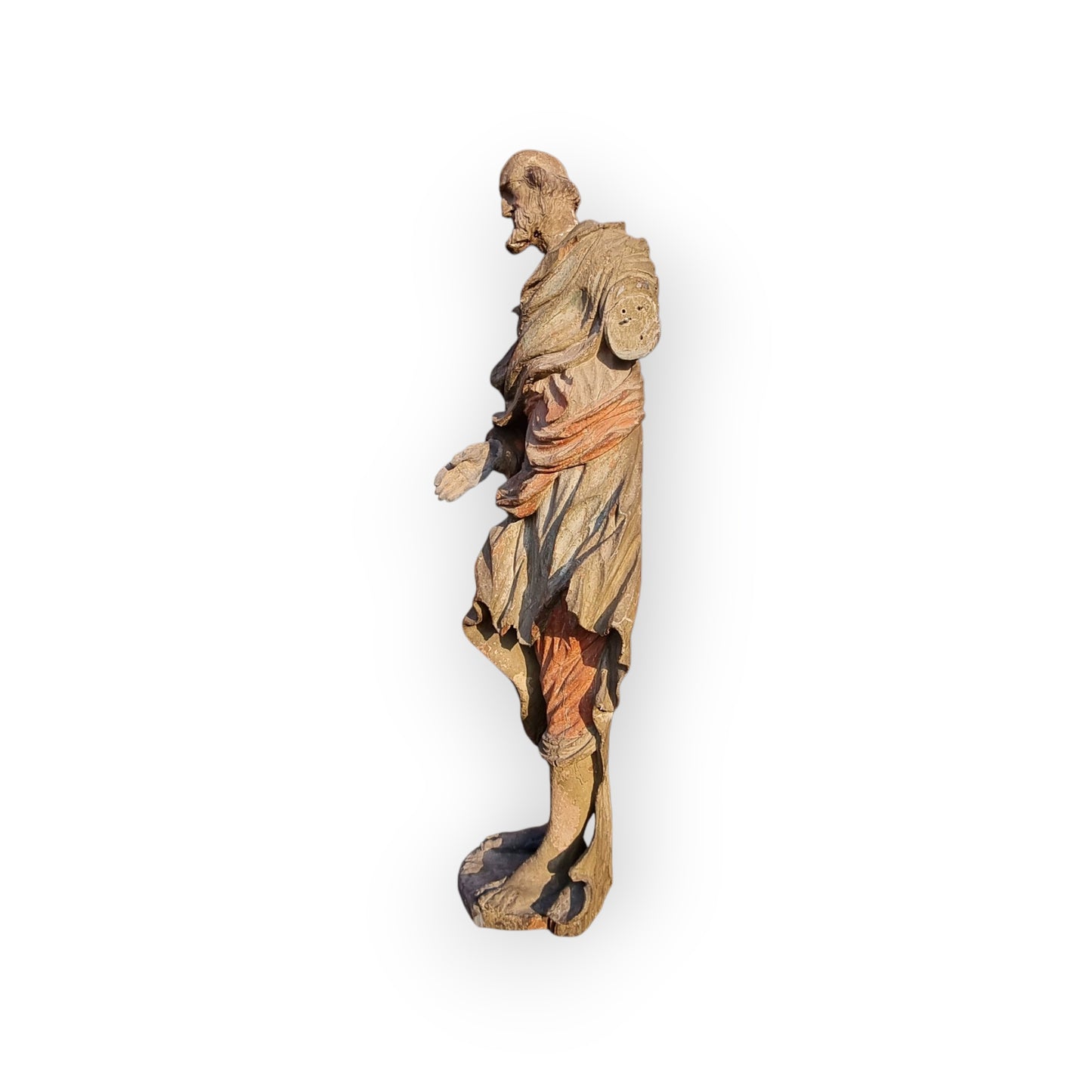 Large & Impressive Early 18th-Century Baroque Antique Carved Wooden Sculpture Of A Saint, Approx 56" (4ft 8")