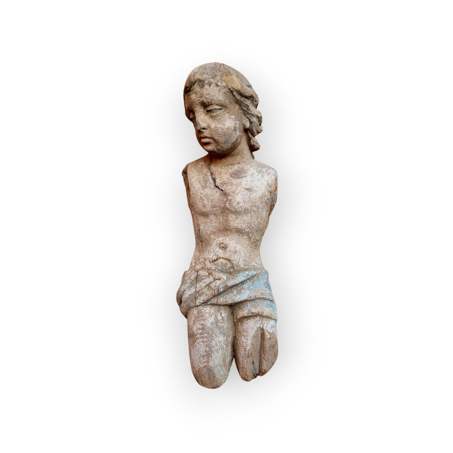 Large 18th-Century Neoclassical Antique Carved Wooden Sculpture Of A Young Boy