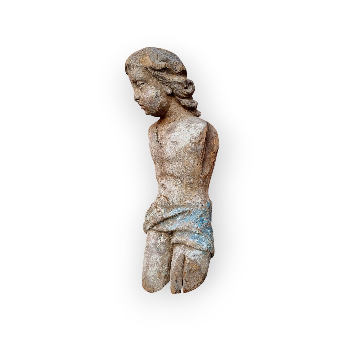 Large 18th-Century Neoclassical Antique Carved Wooden Sculpture Of A Young Boy
